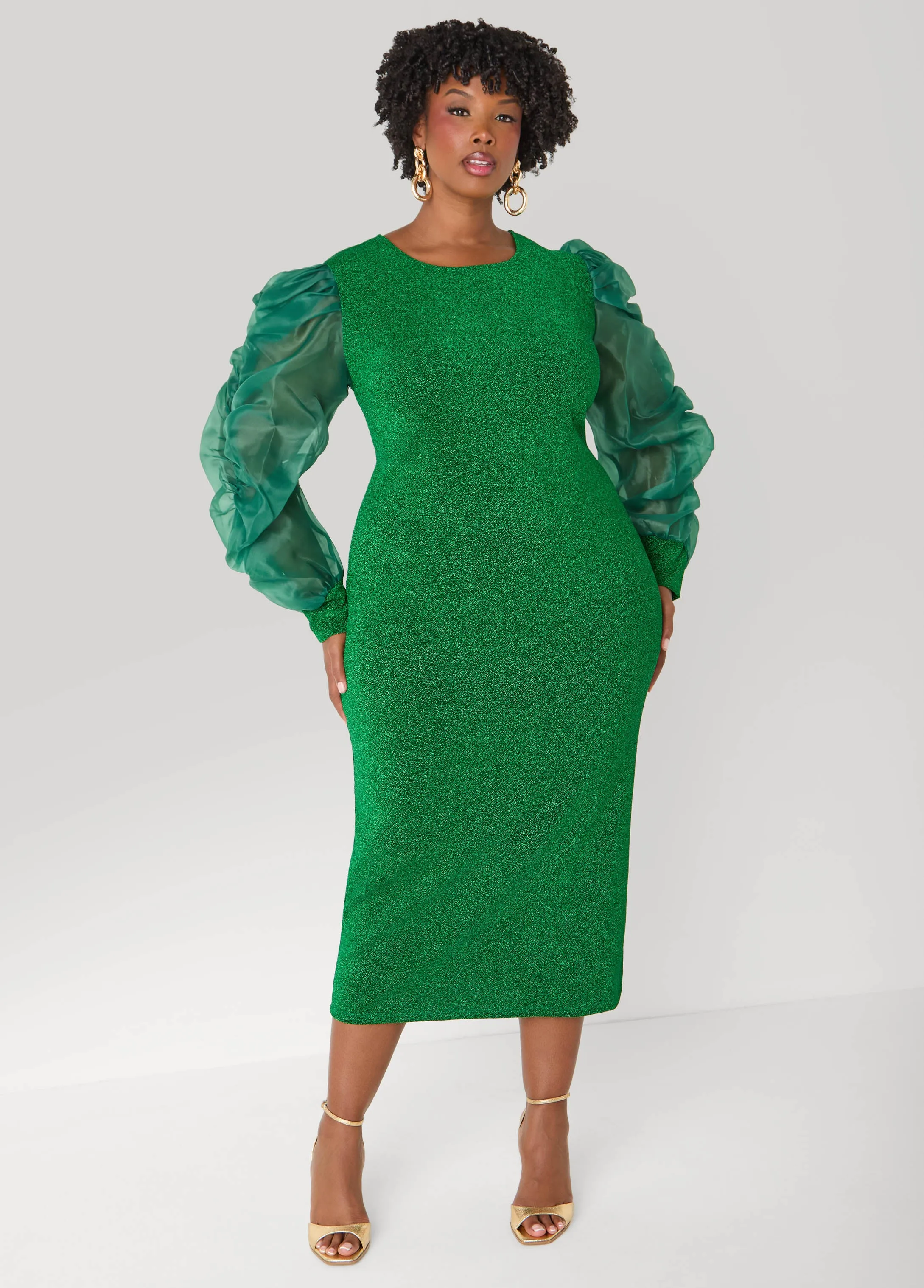 Organza Sleeved Lurex™ Dress sold by Ashley Stewart product image thumbnail 3