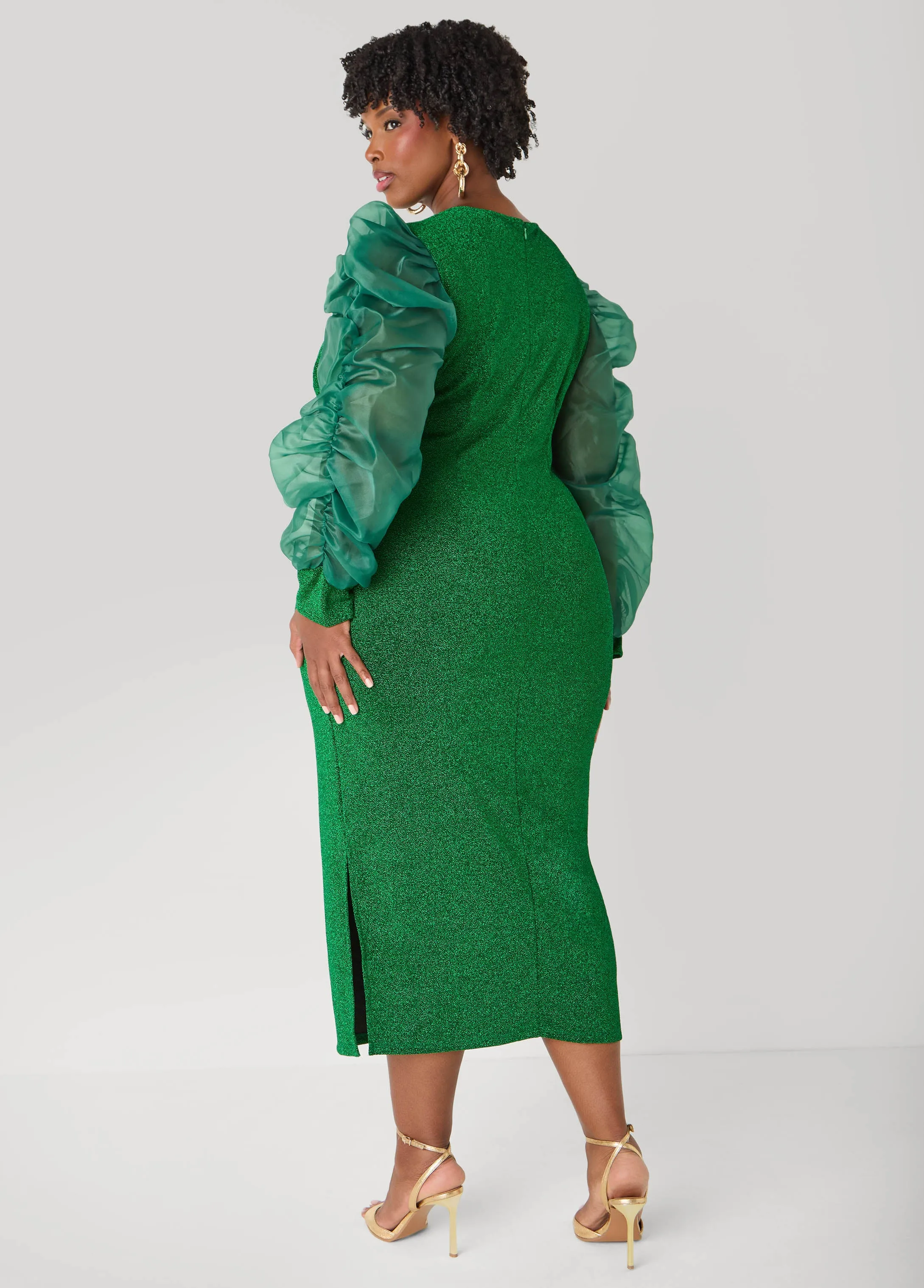 Organza Sleeved Lurex™ Dress sold by Ashley Stewart product image thumbnail 4