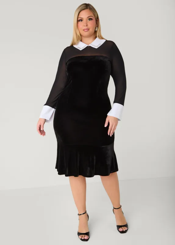 Mesh Paneled Velvet Midi Dress sold by Ashley Stewart