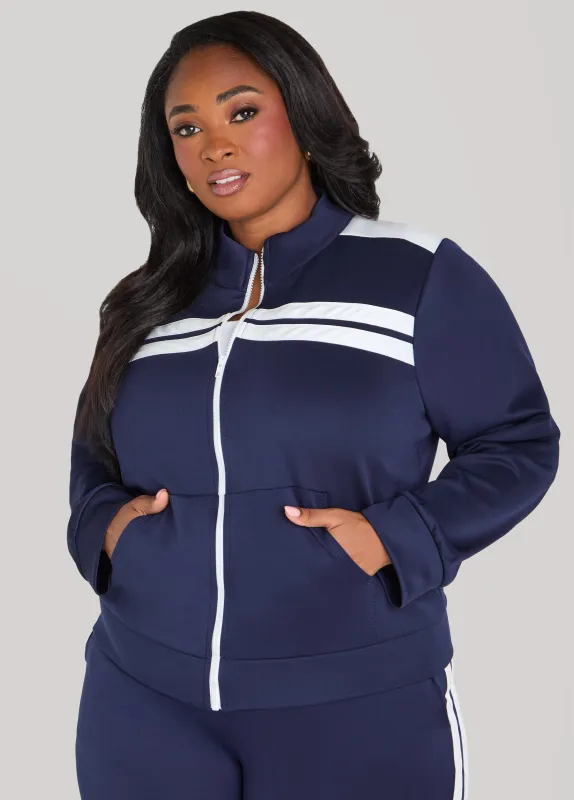 Striped Zip Front Track Jacket sold by Ashley Stewart