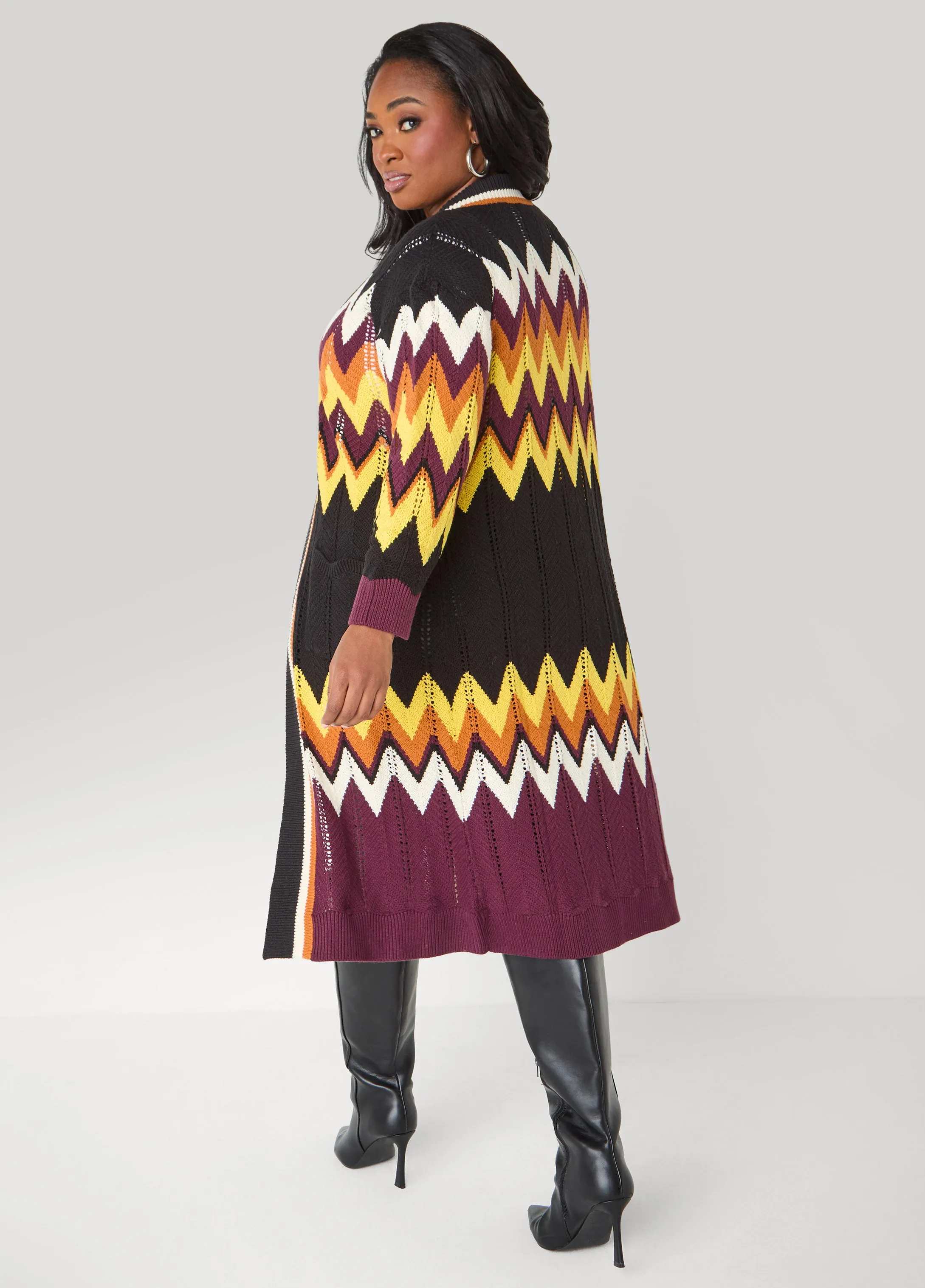 Chevron Knit Open Front Duster sold by Ashley Stewart product image thumbnail 2