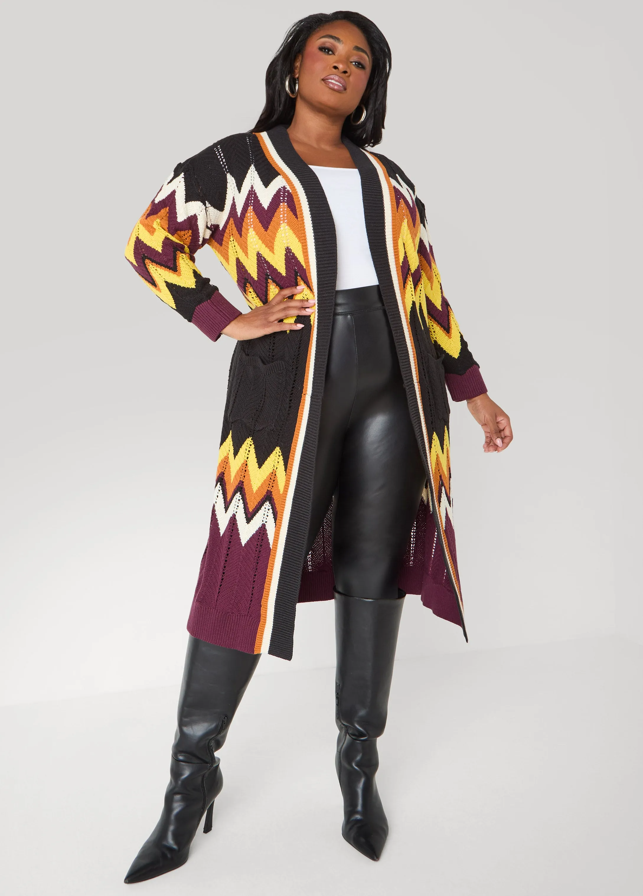 Chevron Knit Open Front Duster sold by Ashley Stewart