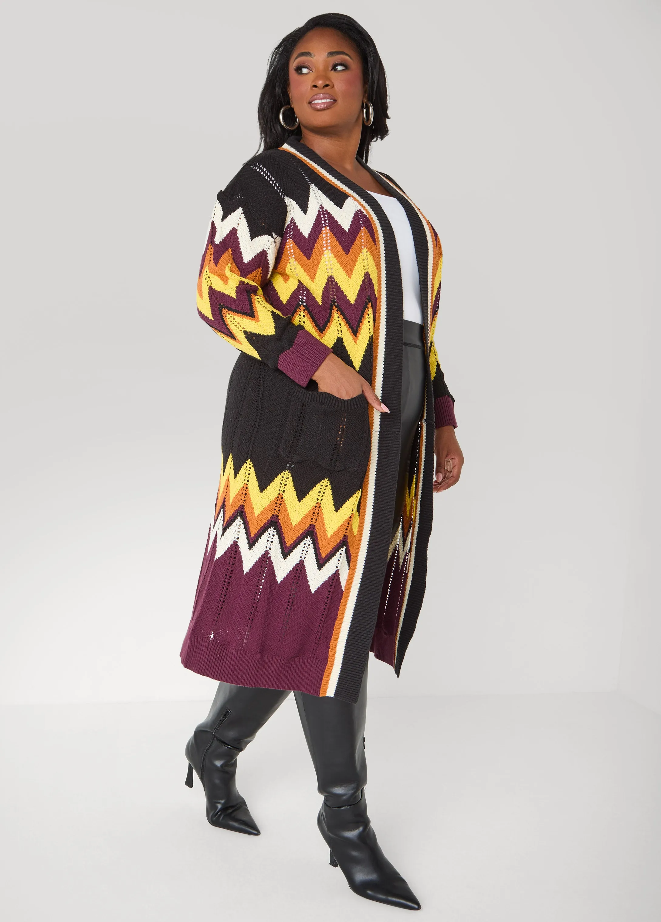 Chevron Knit Open Front Duster sold by Ashley Stewart product image thumbnail 3