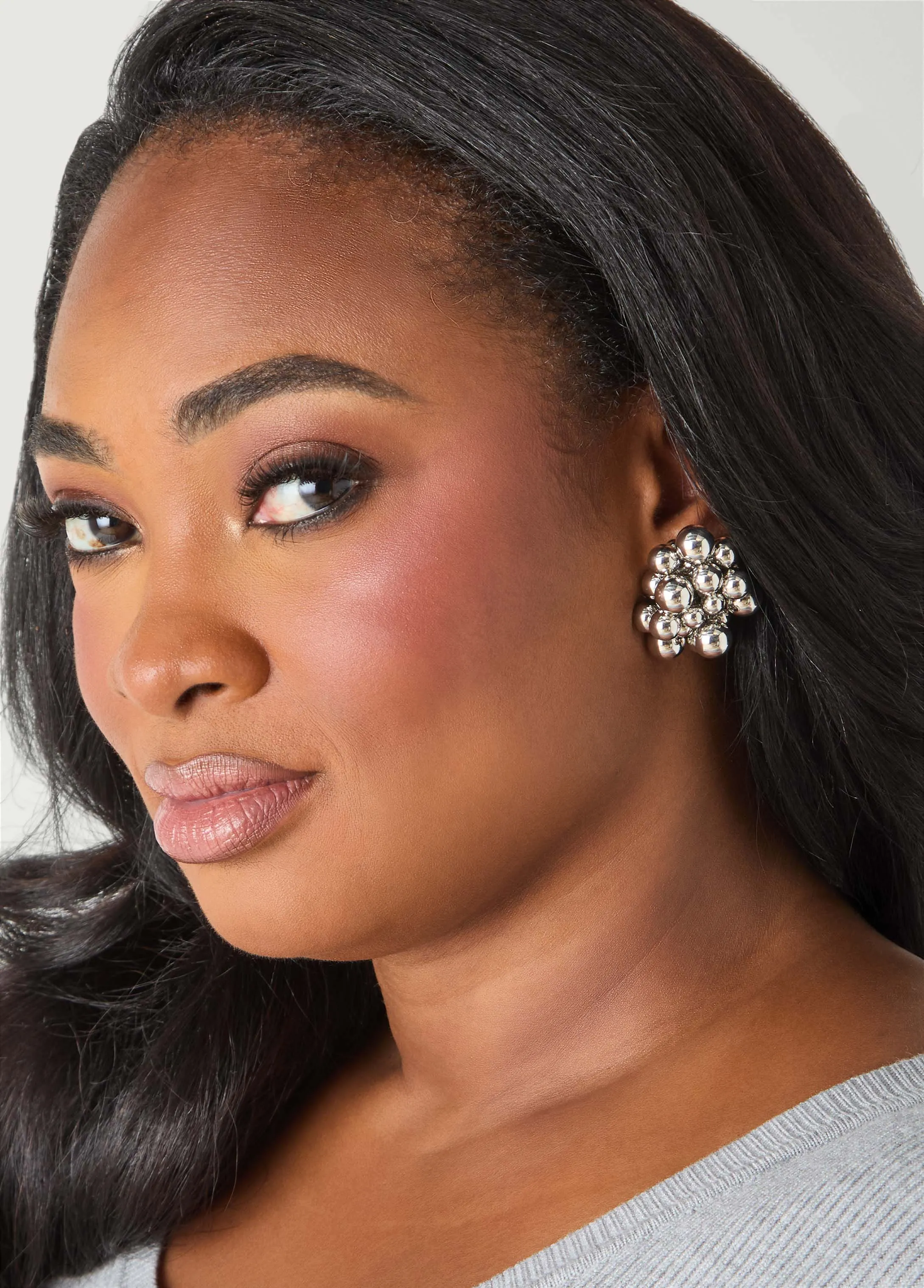 Cluster Silver Tone Bead Earrings sold by Ashley Stewart product image thumbnail 2