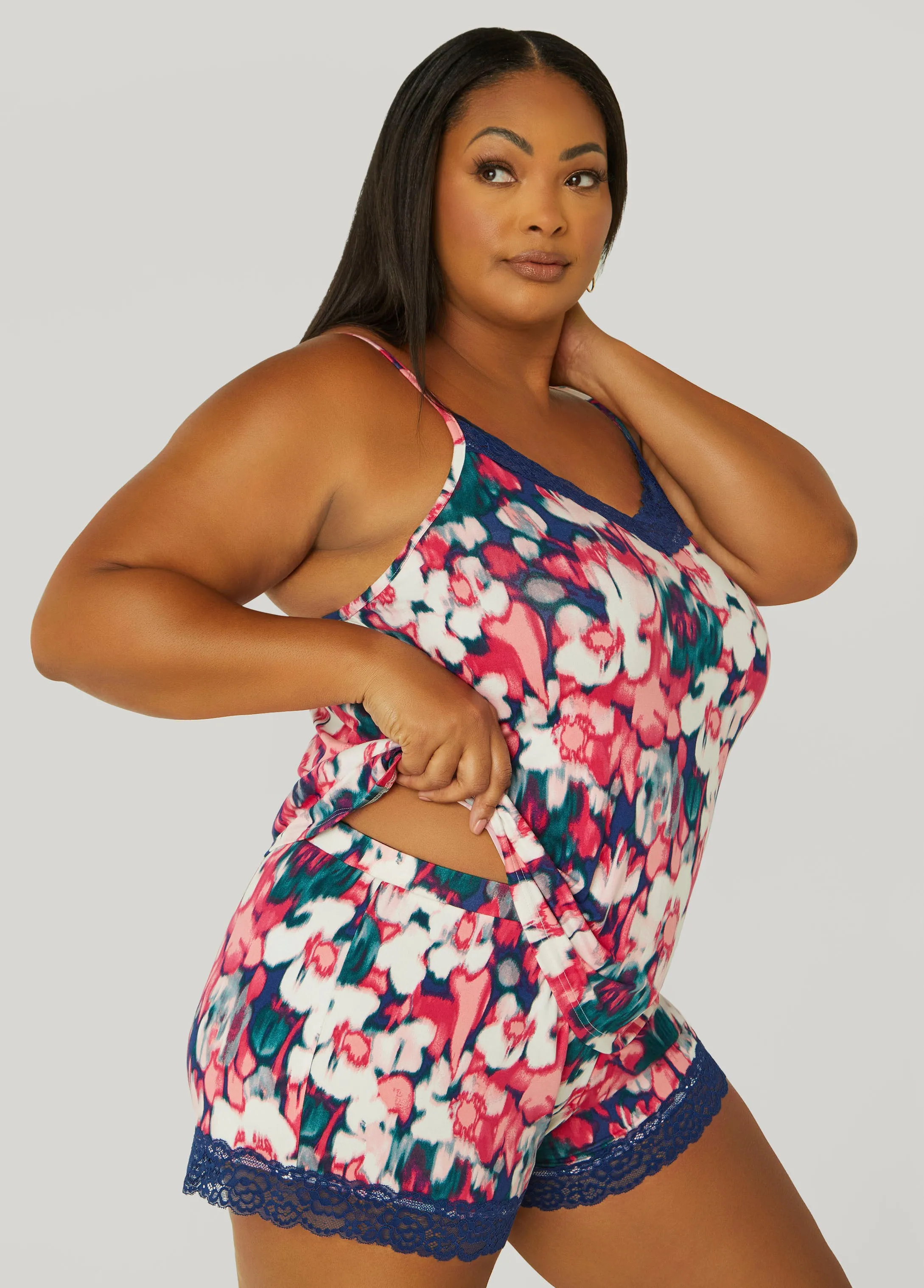 Watercolor Print PJs Shorts Set sold by Ashley Stewart product image thumbnail 3