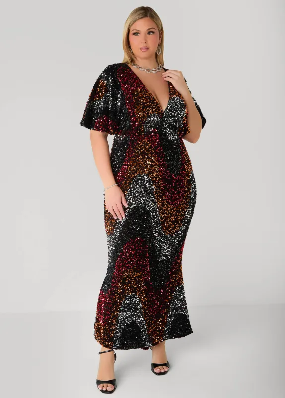 Flounced Sequined Velvet Gown sold by Ashley Stewart