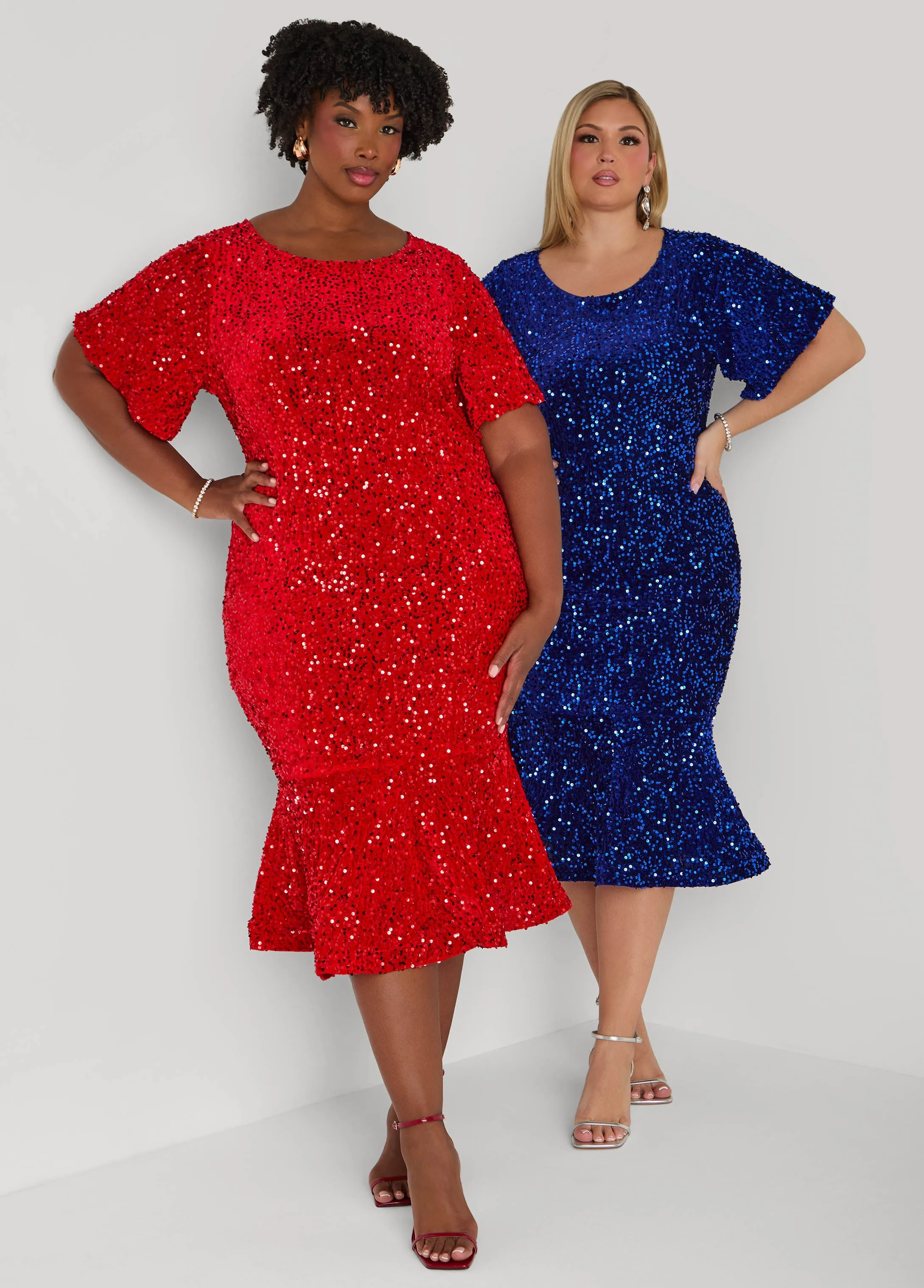 Sequin Velvet Flounced Dress sold by Ashley Stewart product image thumbnail 5