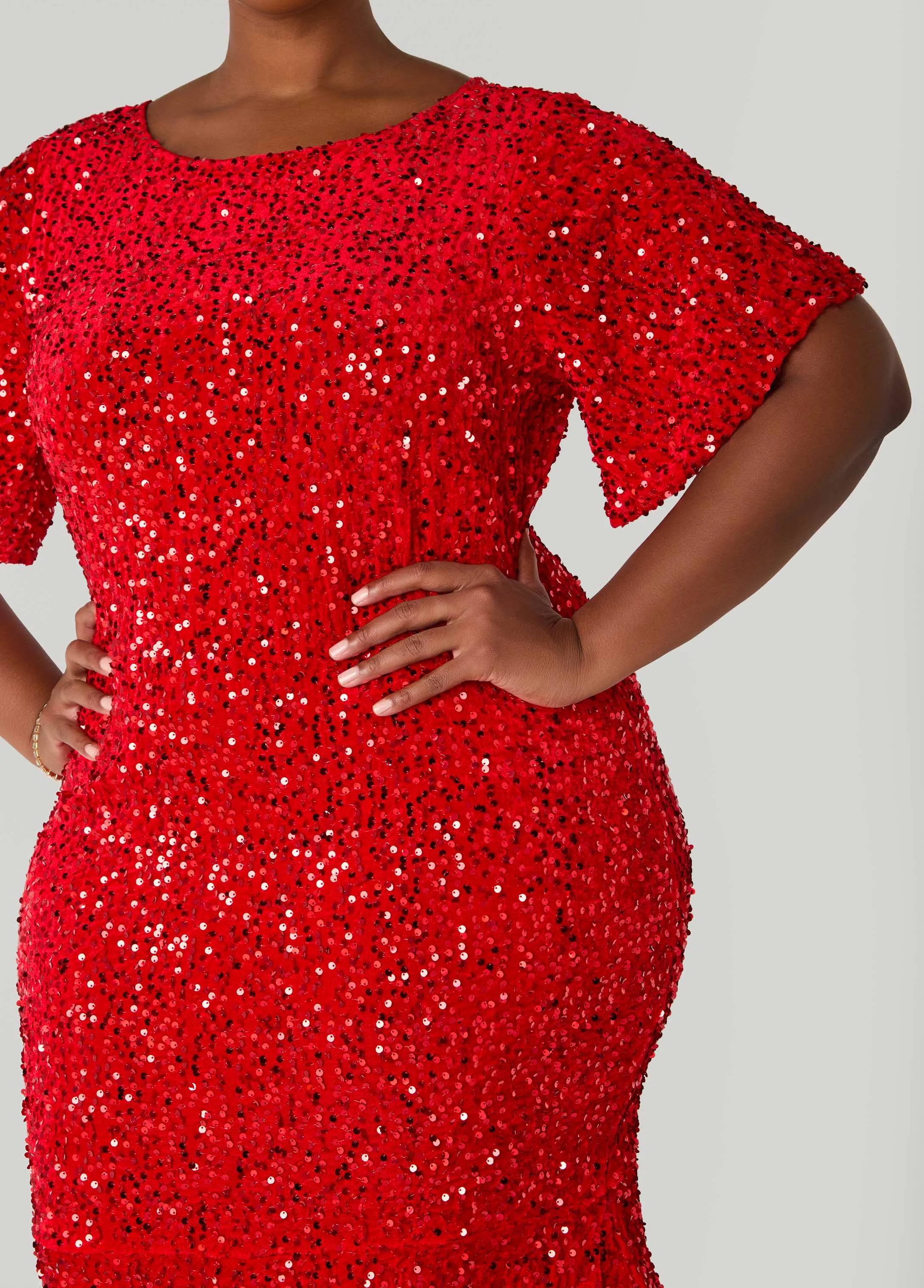 Sequin Velvet Flounced Dress sold by Ashley Stewart product image thumbnail 2