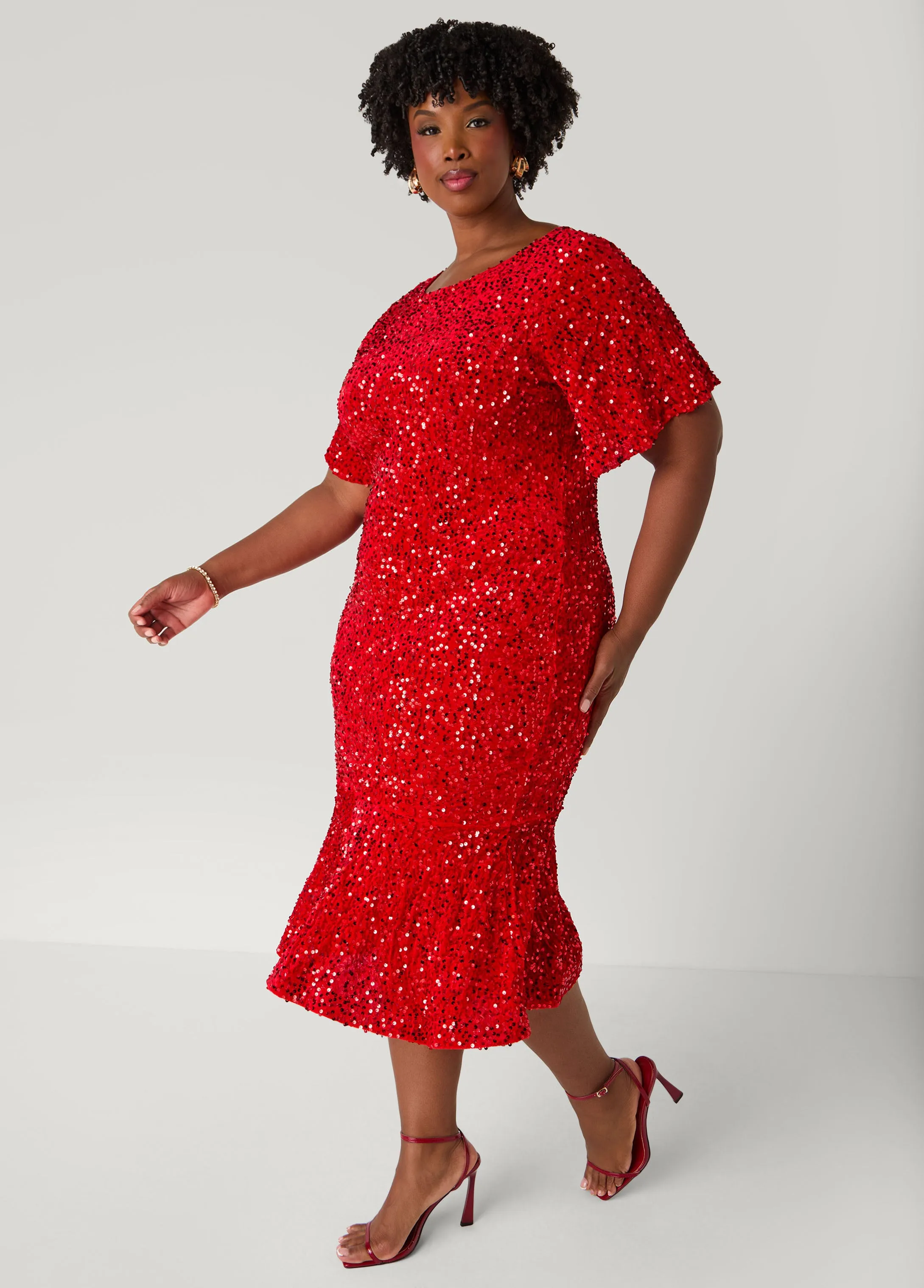 Sequin Velvet Flounced Dress sold by Ashley Stewart product image thumbnail 3