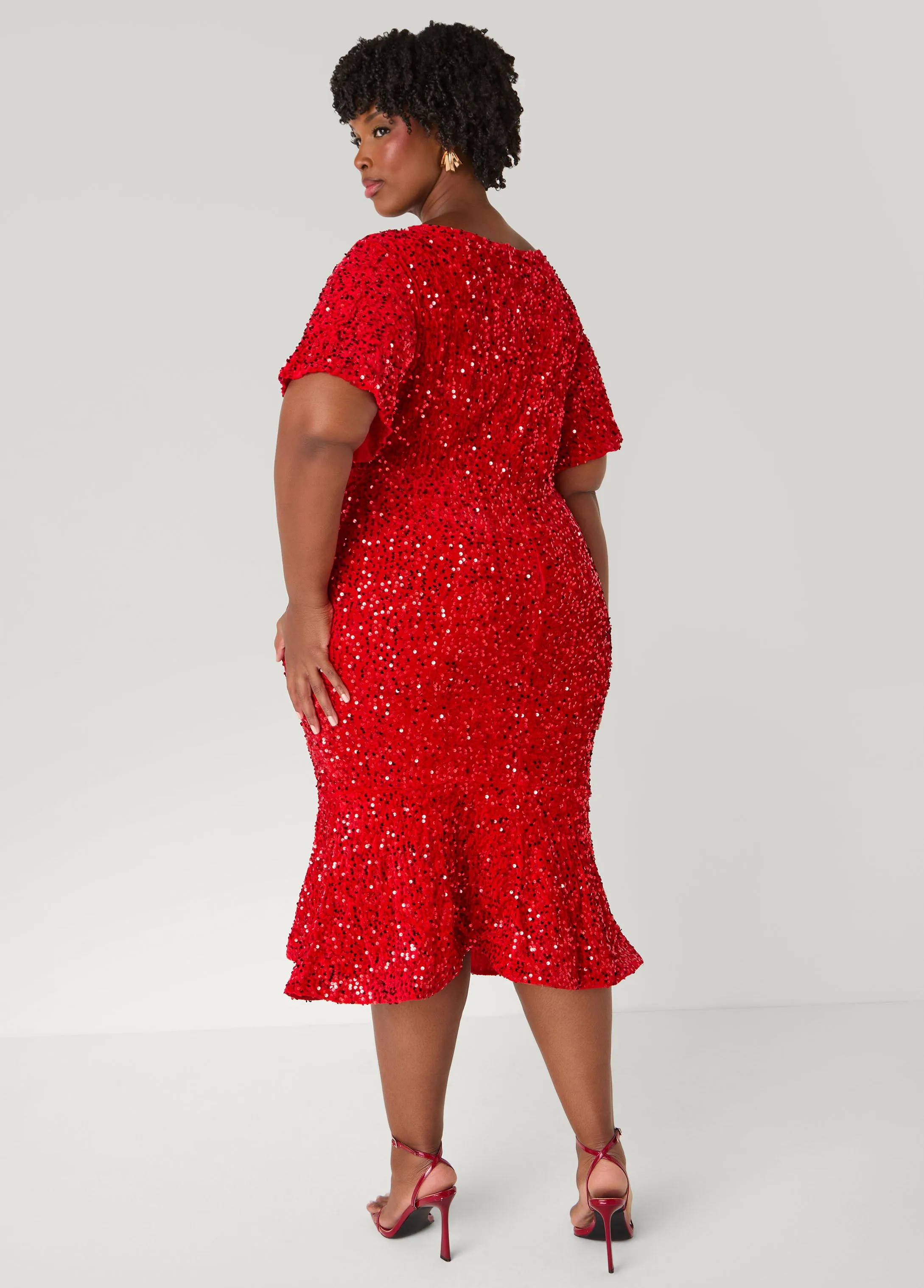Sequin Velvet Flounced Dress sold by Ashley Stewart product image thumbnail 4