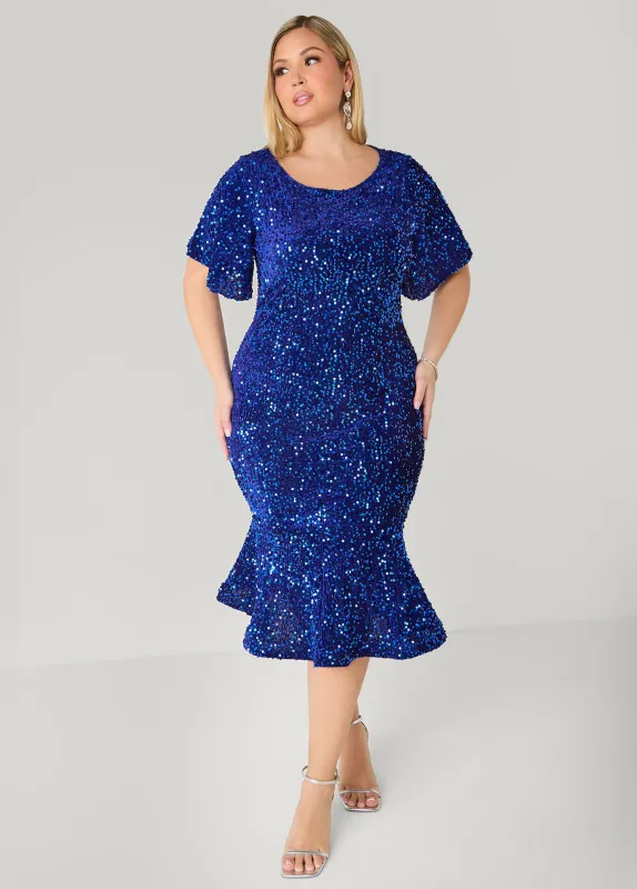 Flounced Sequin Velvet Dress sold by Ashley Stewart