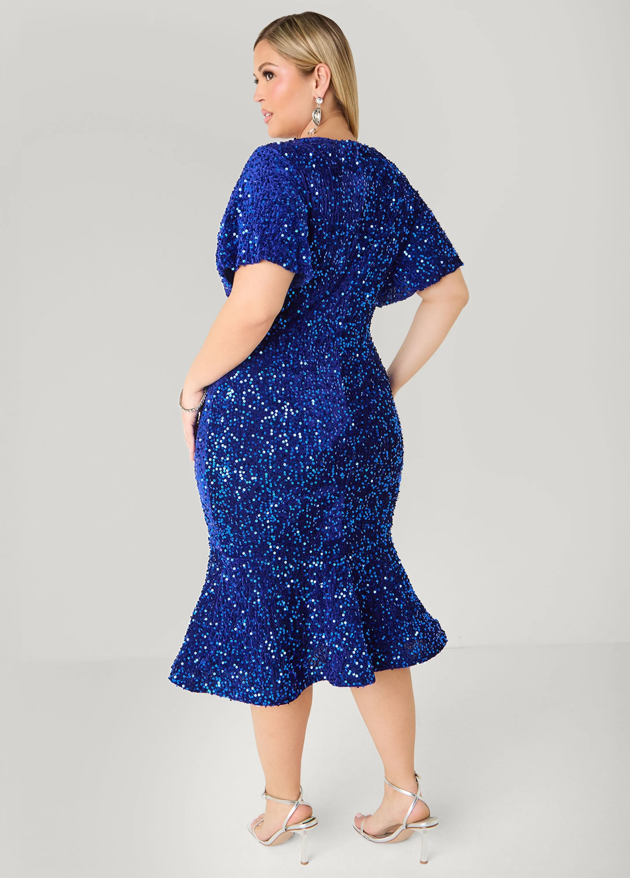 Flounced Sequin Velvet Dress sold by Ashley Stewart product image thumbnail 5