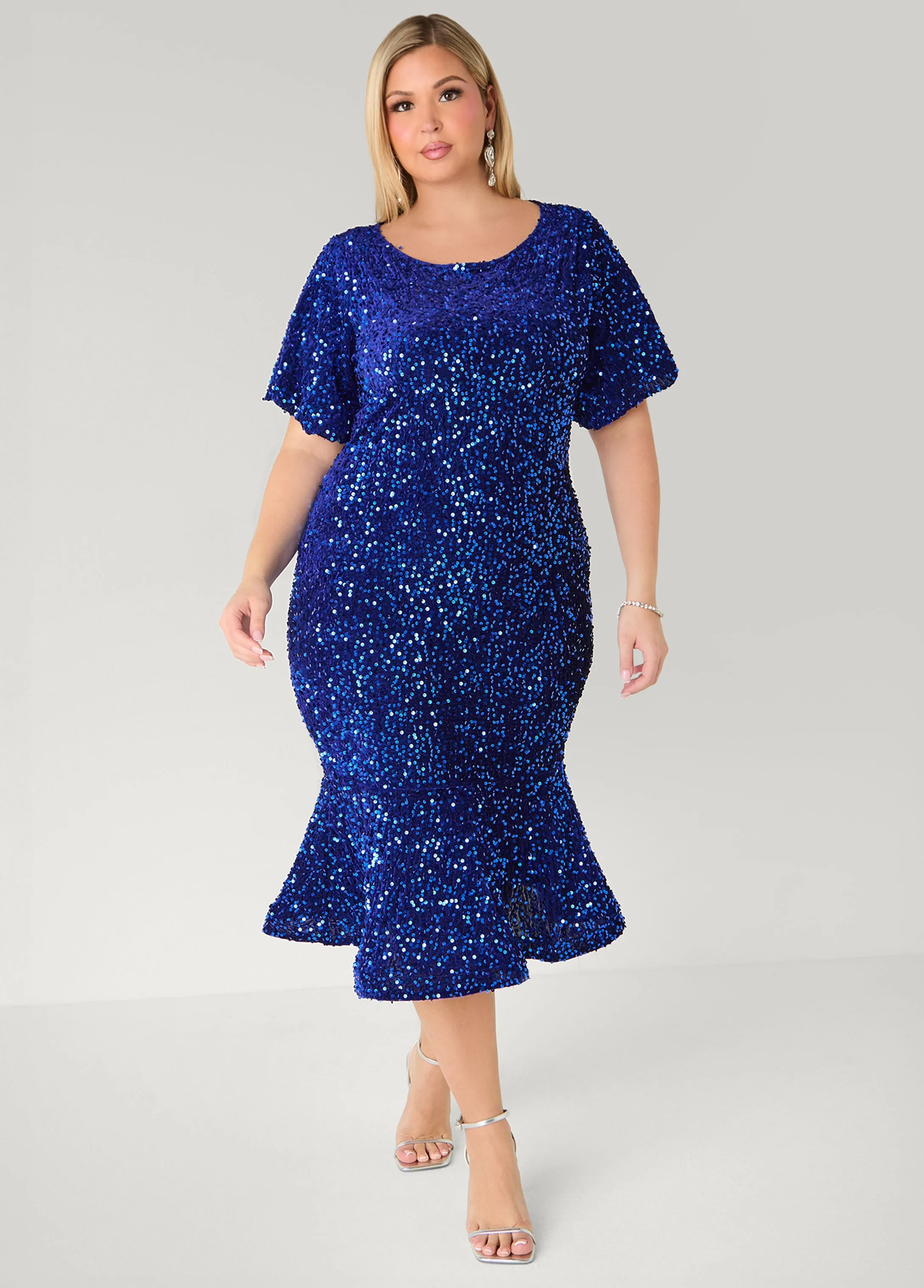 Flounced Sequin Velvet Dress sold by Ashley Stewart product image thumbnail 4