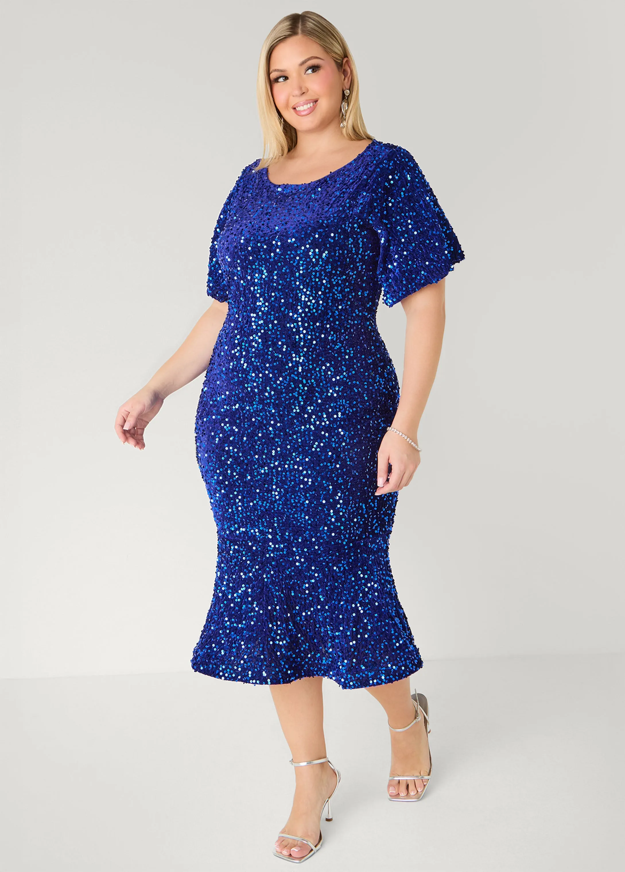 Flounced Sequin Velvet Dress sold by Ashley Stewart product image thumbnail 3