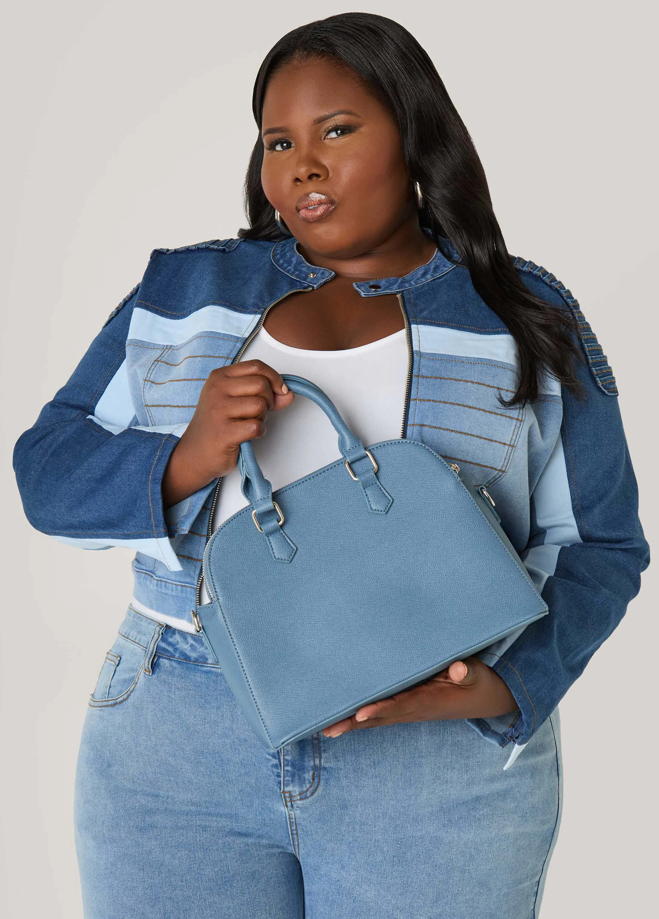 Top Handle Textured Faux Leather Satchel sold by Ashley Stewart product image thumbnail 2