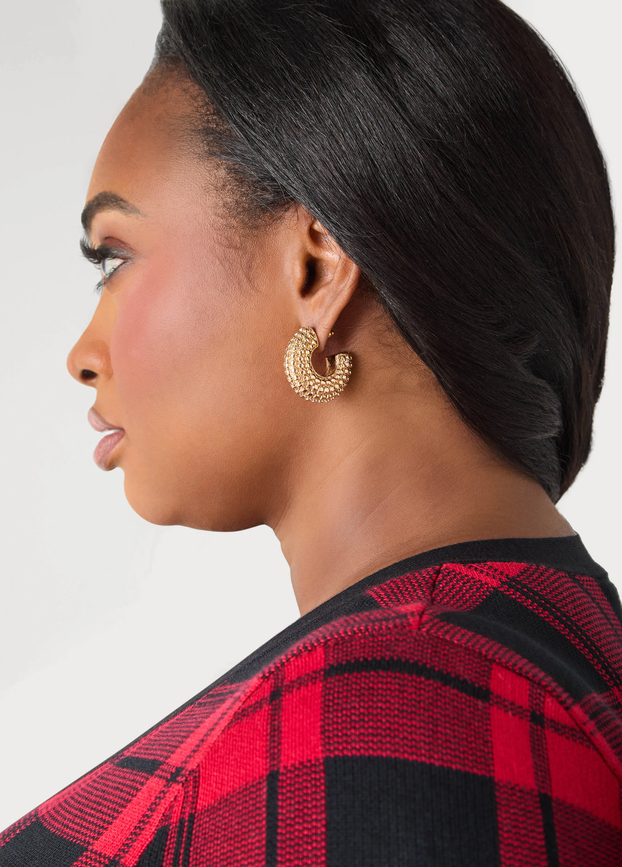 Textured Gold Tone Huggie Earrings sold by Ashley Stewart product image thumbnail 2