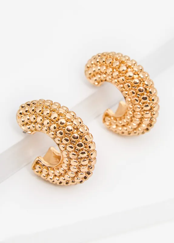 Textured Gold Tone Huggie Earrings sold by Ashley Stewart