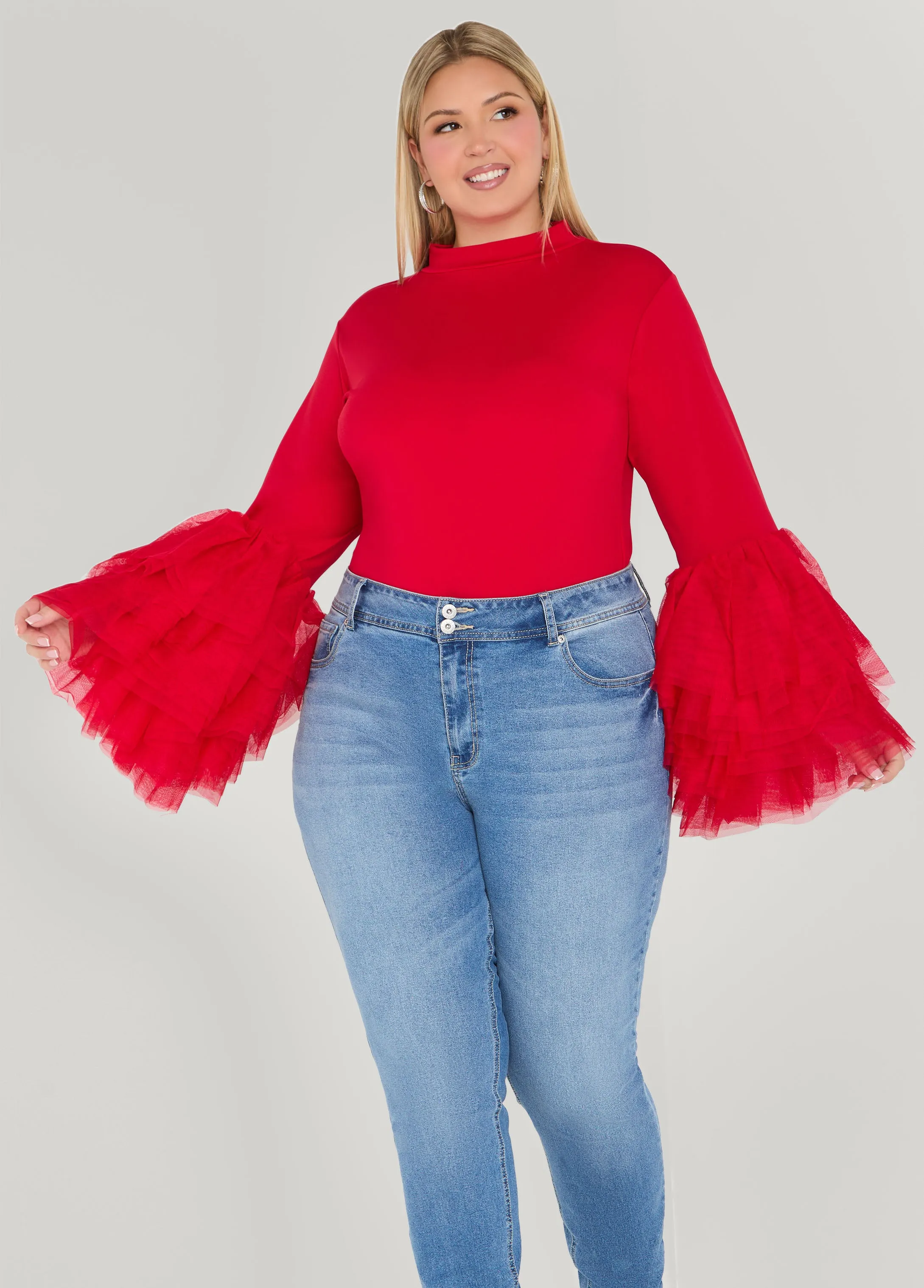 Tiered Tulle Bell Sleeve Top sold by Ashley Stewart product image thumbnail 3