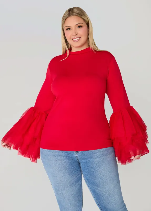 Tiered Tulle Bell Sleeve Top sold by Ashley Stewart