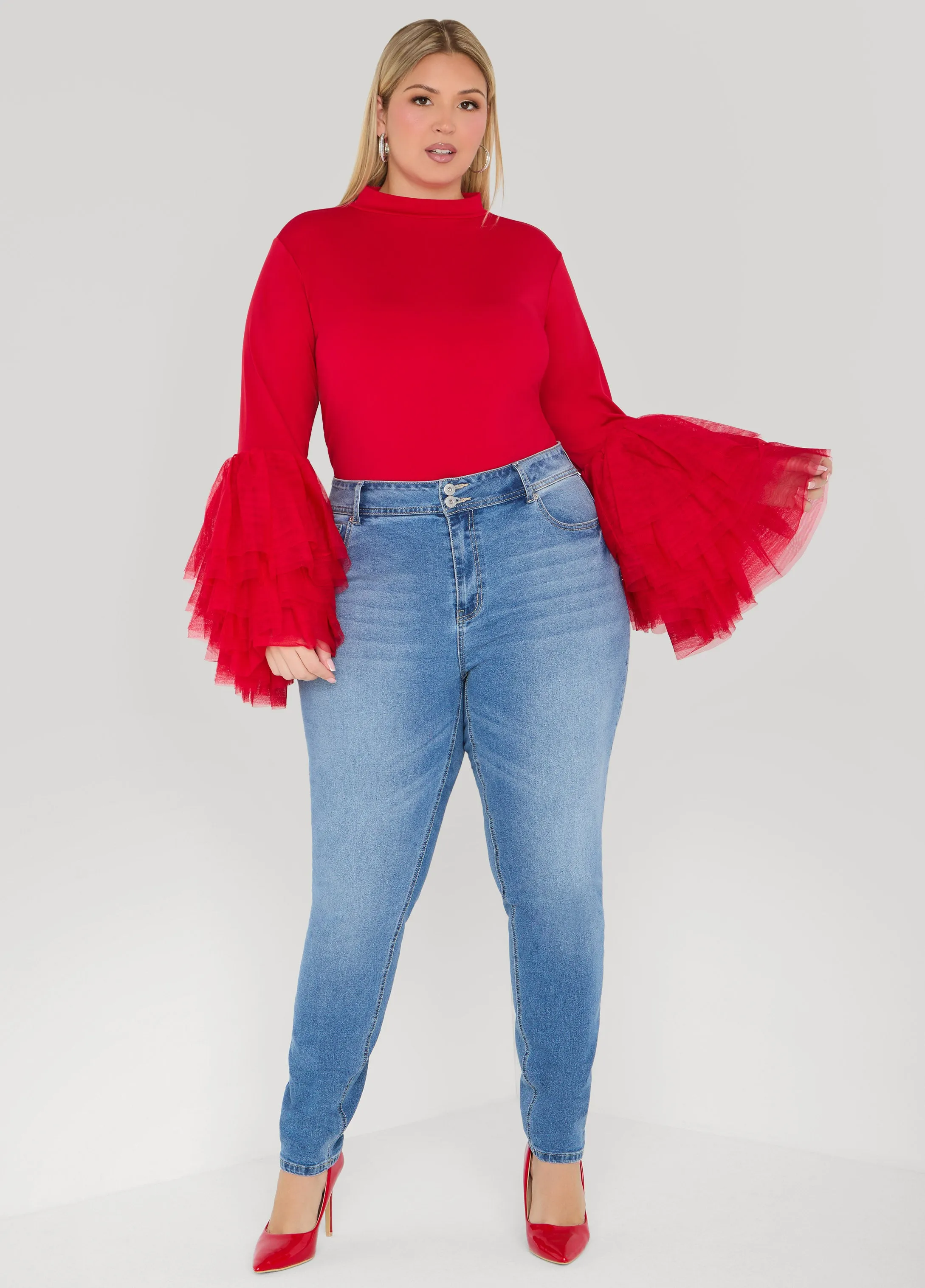 Tiered Tulle Bell Sleeve Top sold by Ashley Stewart product image thumbnail 2