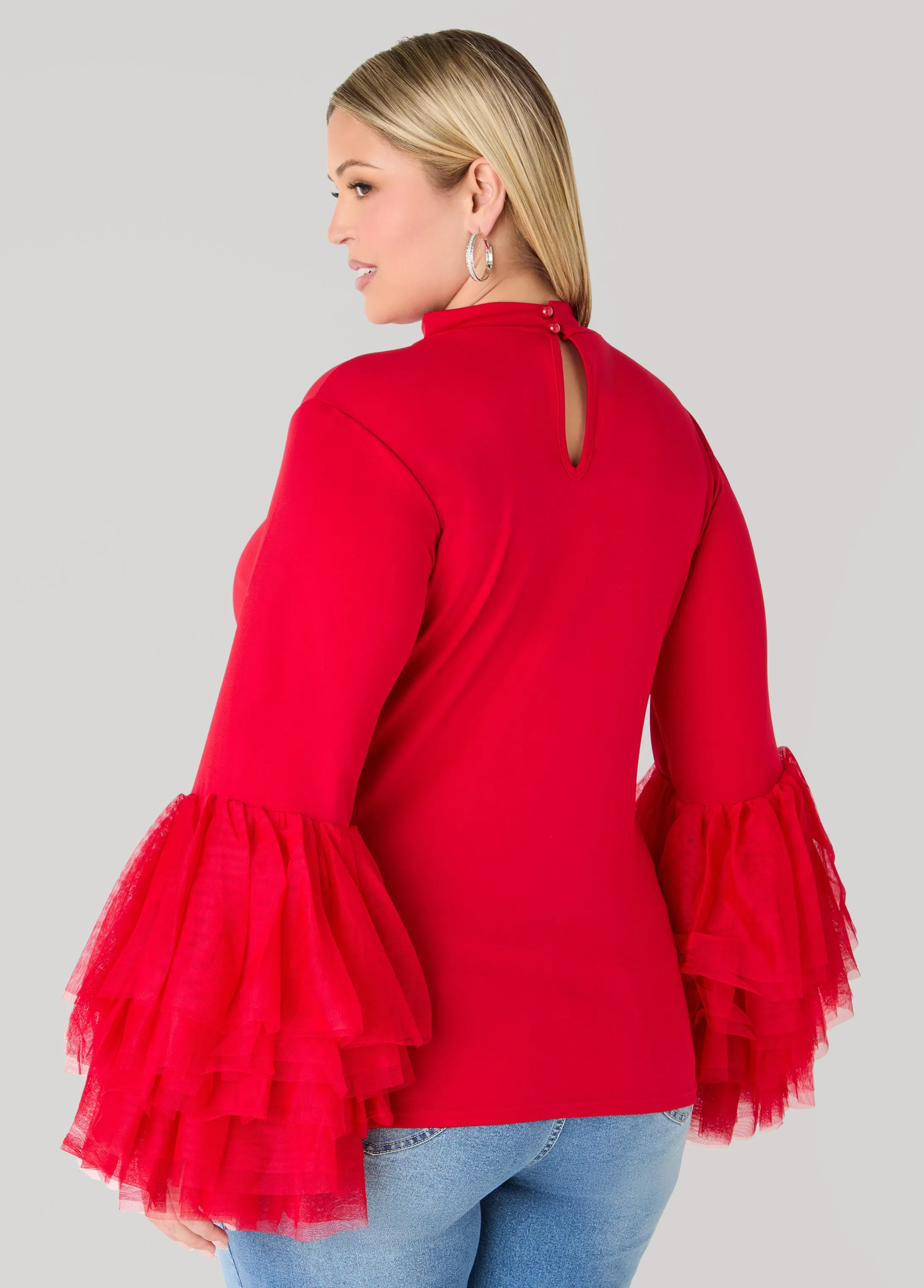 Tiered Tulle Bell Sleeve Top sold by Ashley Stewart product image thumbnail 4