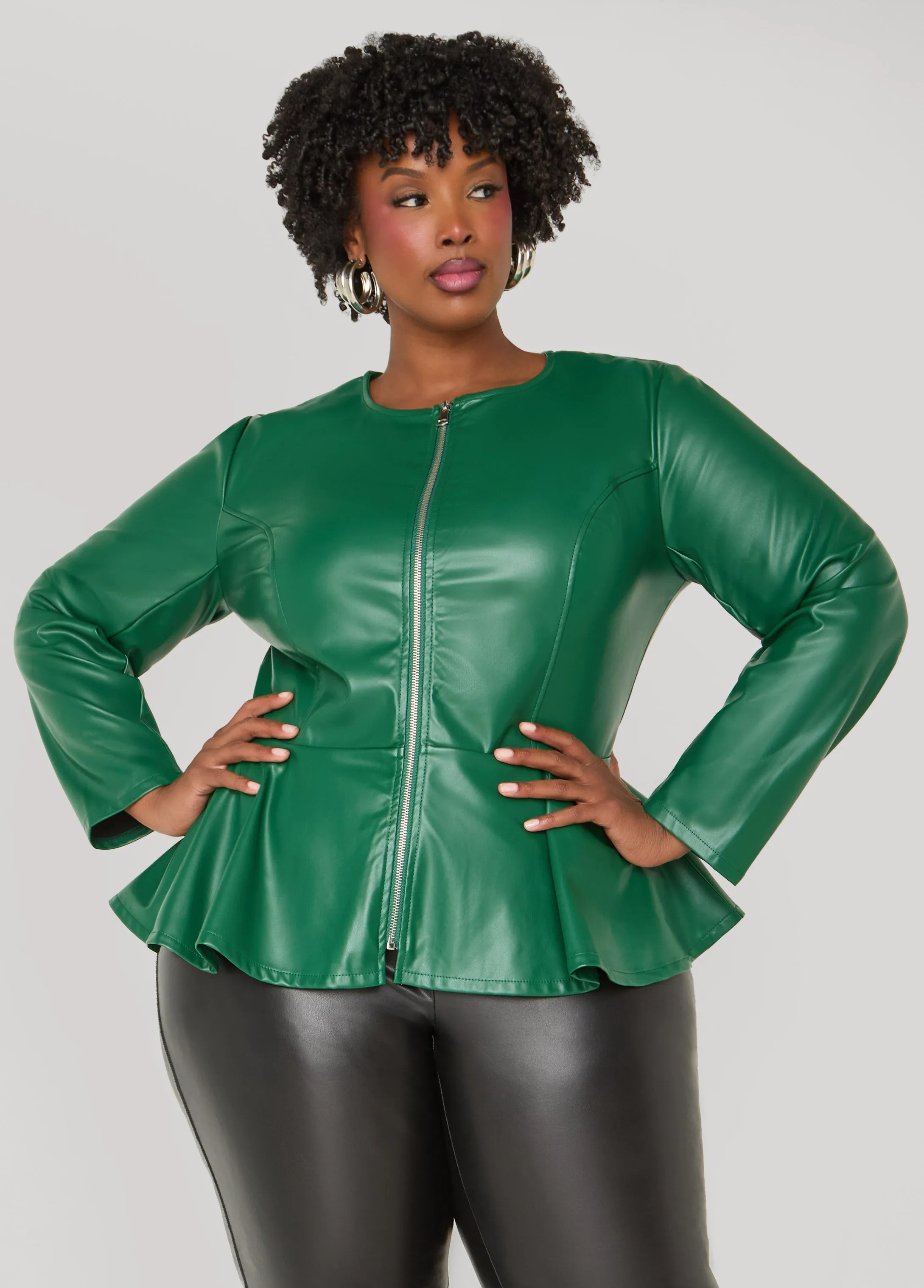 Faux Leather Peplum Jacket sold by Ashley Stewart