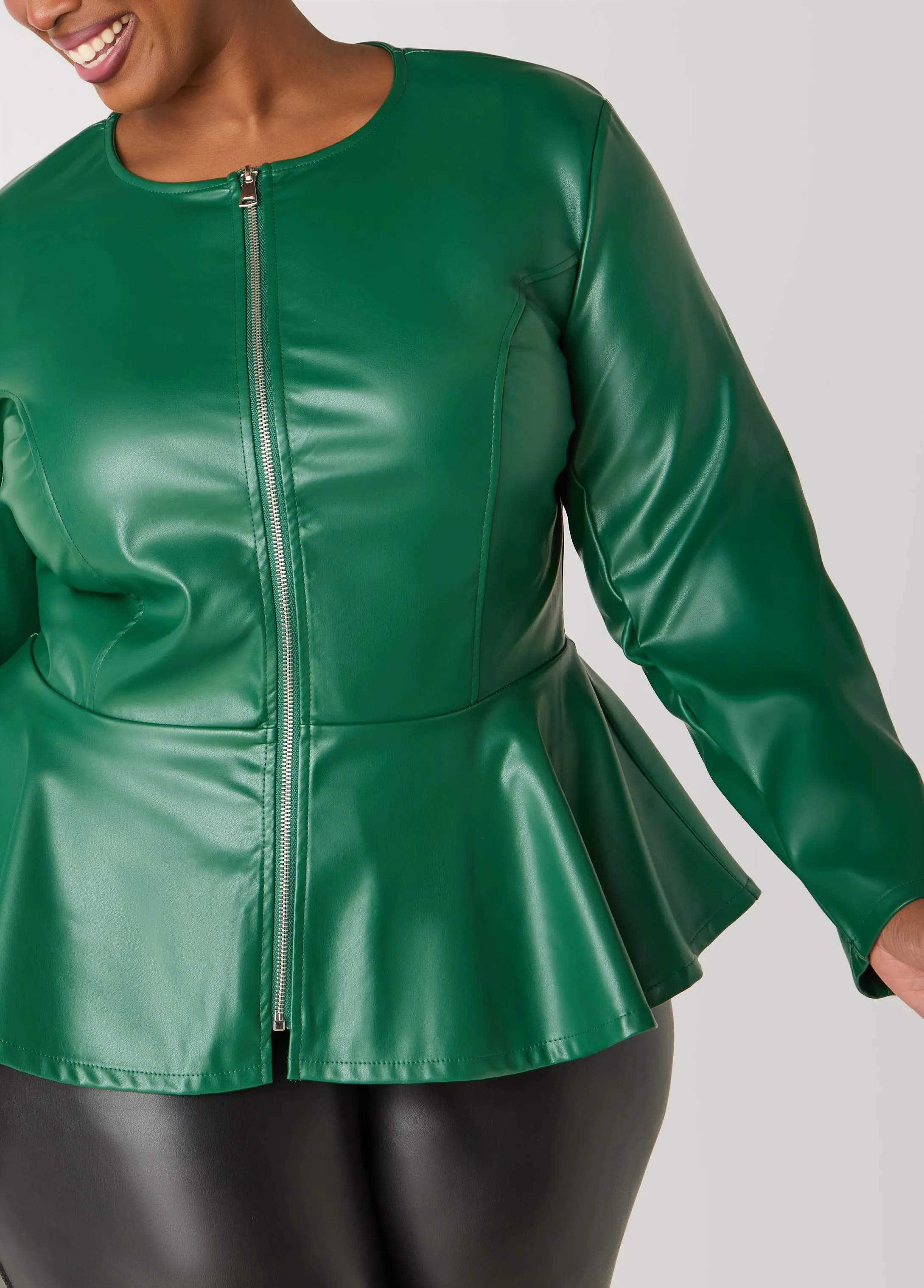 Faux Leather Peplum Jacket sold by Ashley Stewart product image thumbnail 2