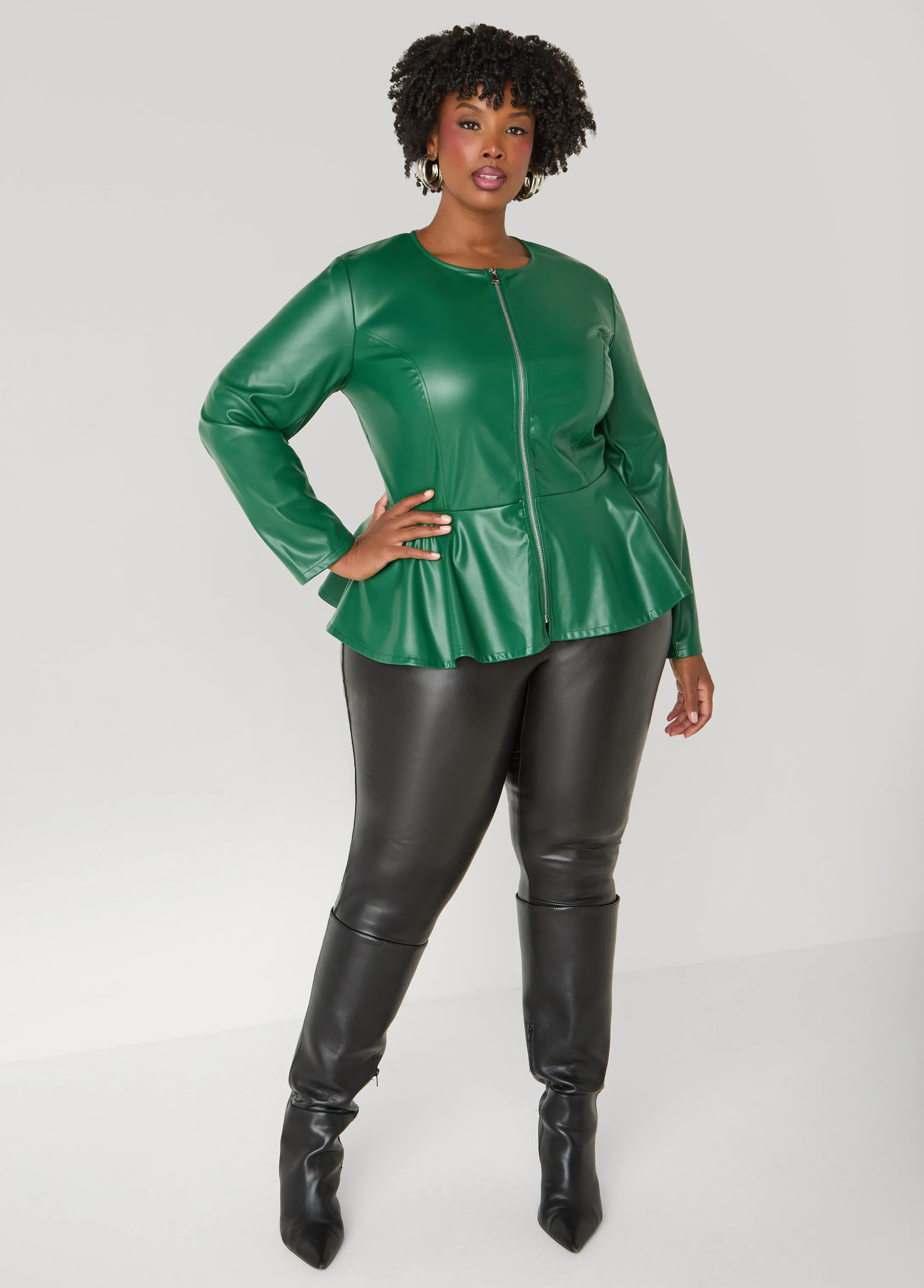 Faux Leather Peplum Jacket sold by Ashley Stewart product image thumbnail 3