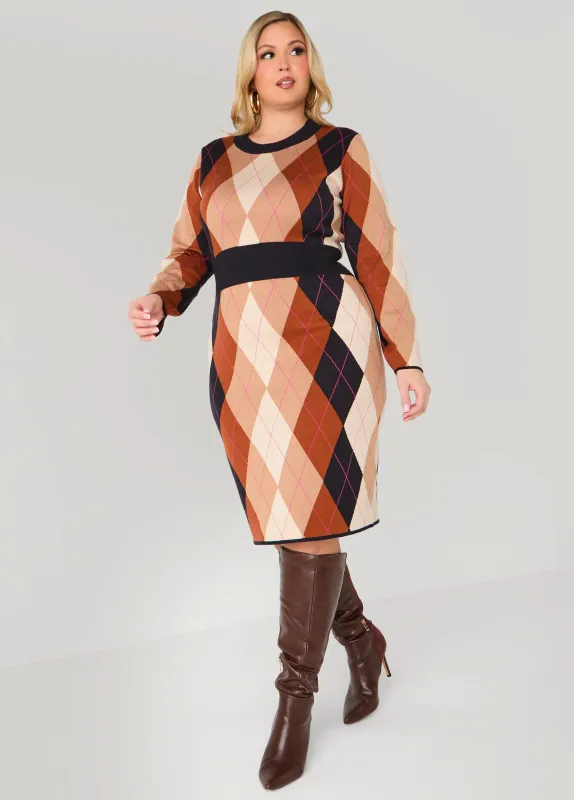 Argyle Intarsia Sweater Dress sold by Ashley Stewart