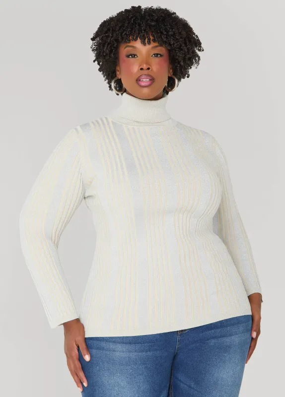 Ribbed Lurex™ Turtleneck Sweater sold by Ashley Stewart