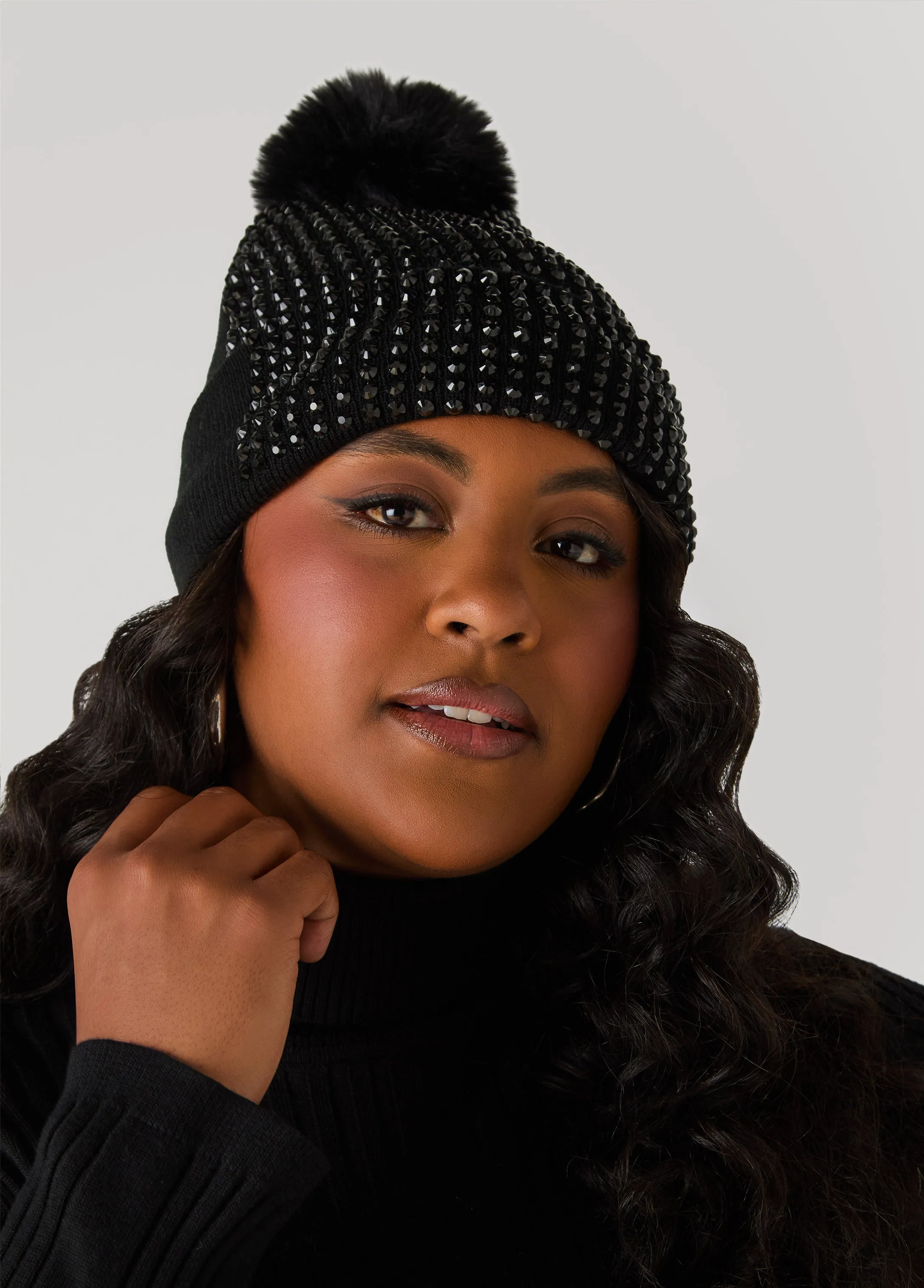 Knitted Crystal Beanie sold by Ashley Stewart product image thumbnail 2
