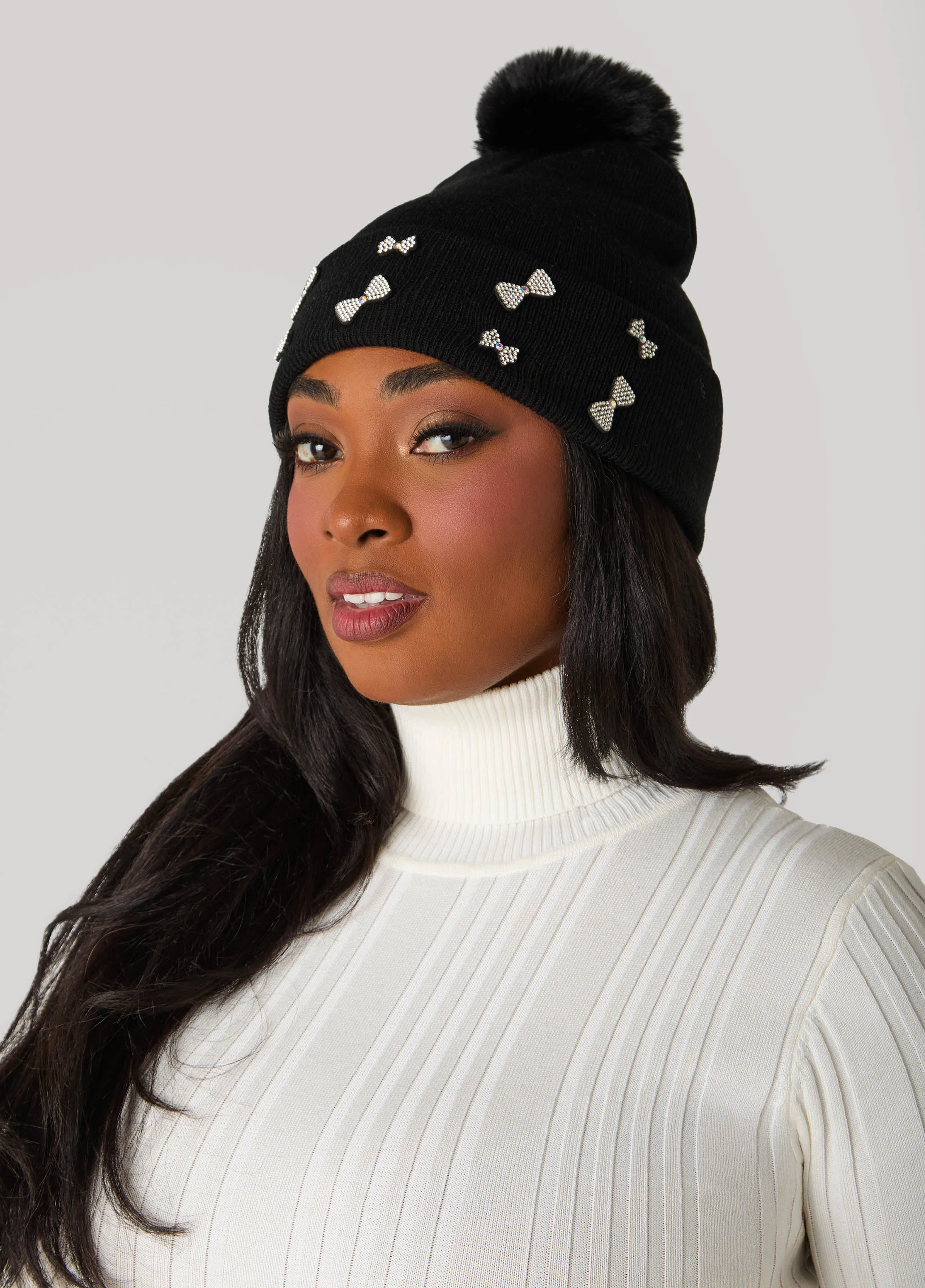 Bow Embellished Beanie sold by Ashley Stewart product image thumbnail 2