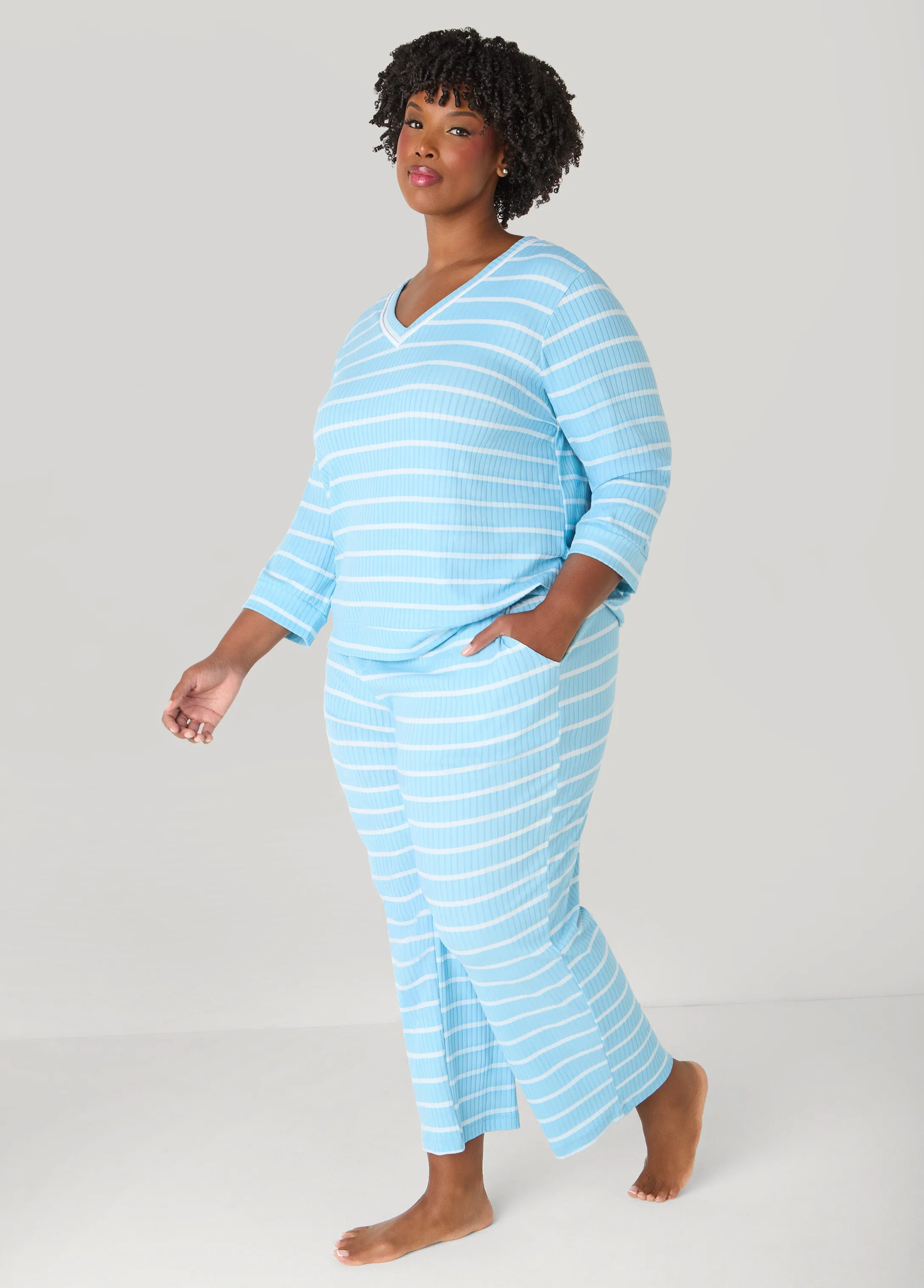 Anne Klein Striped Pajama Set sold by Ashley Stewart product image thumbnail 3