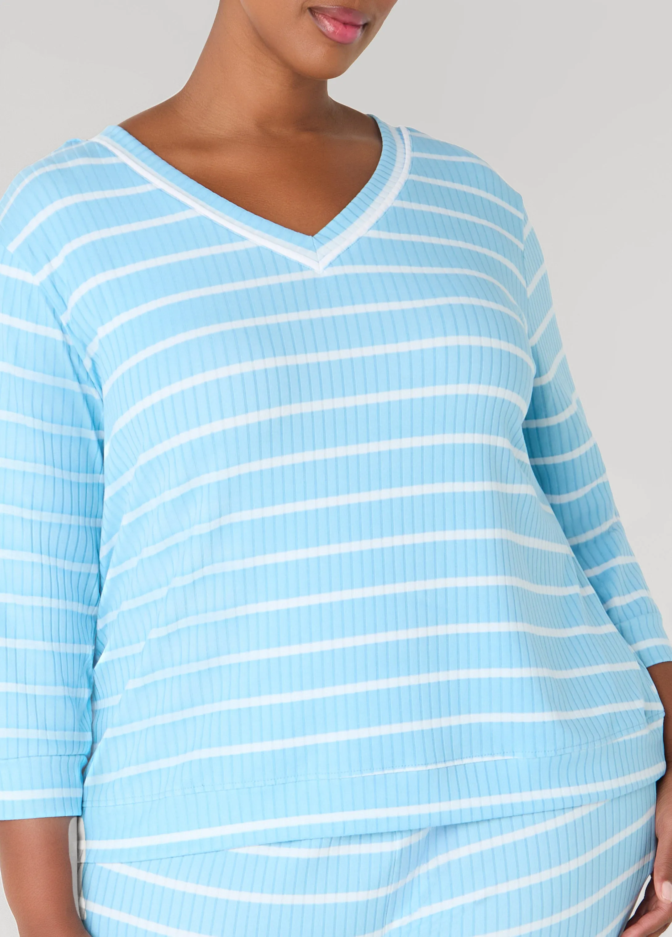 Anne Klein Striped Pajama Set sold by Ashley Stewart product image thumbnail 2