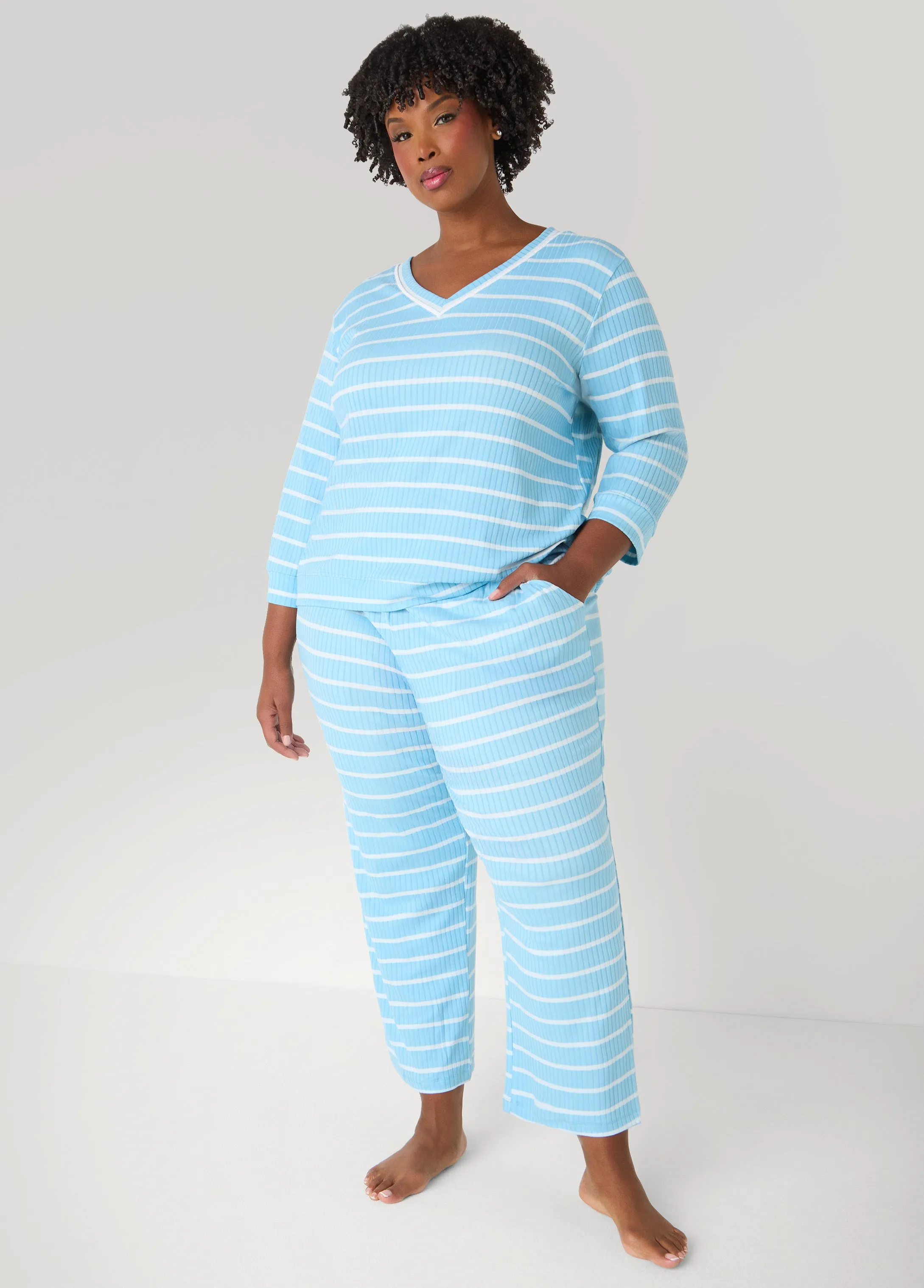 Anne Klein Striped Pajama Set sold by Ashley Stewart