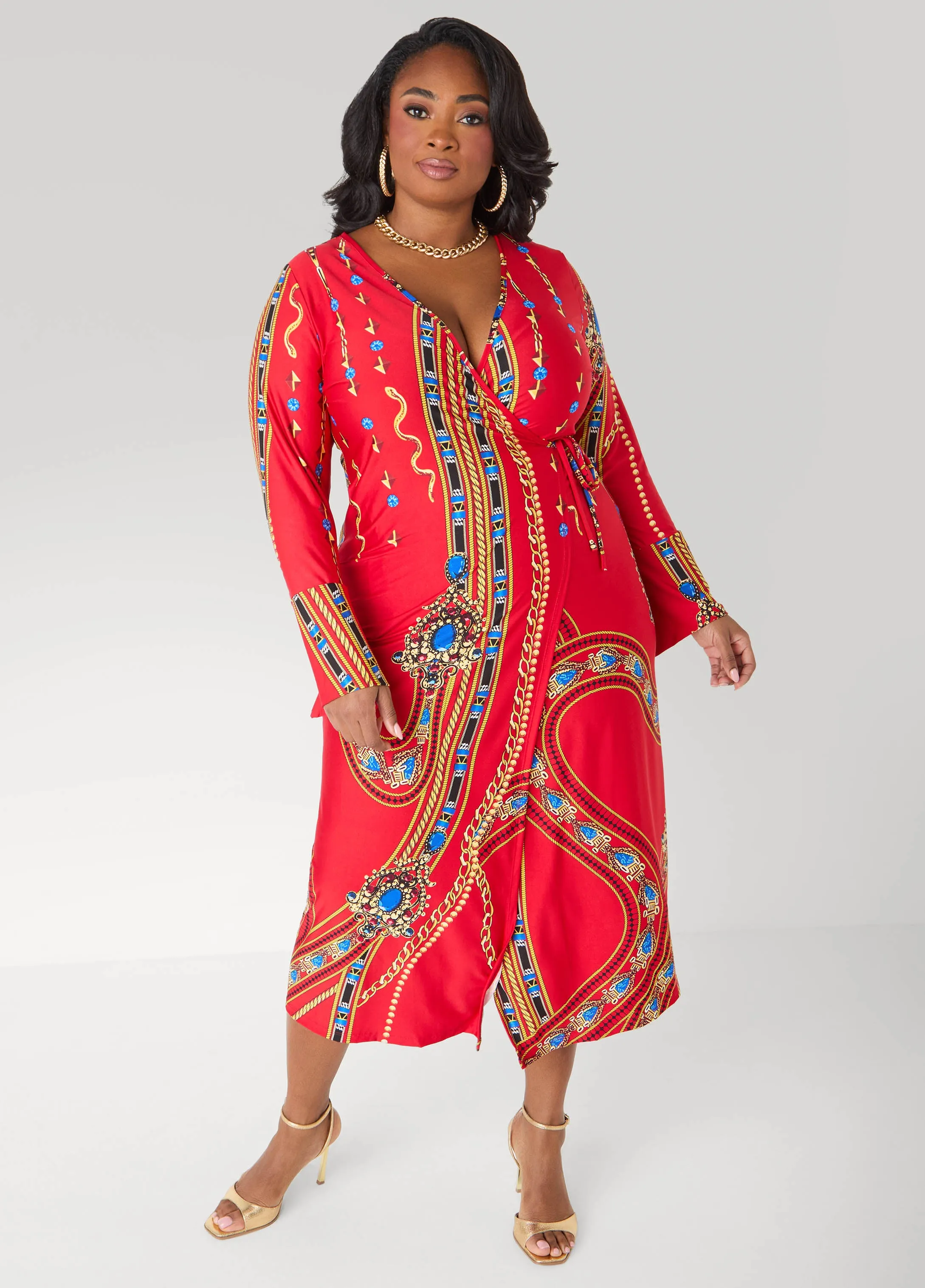 Jewel Print Maxi Wrap Dress sold by Ashley Stewart product image thumbnail 3
