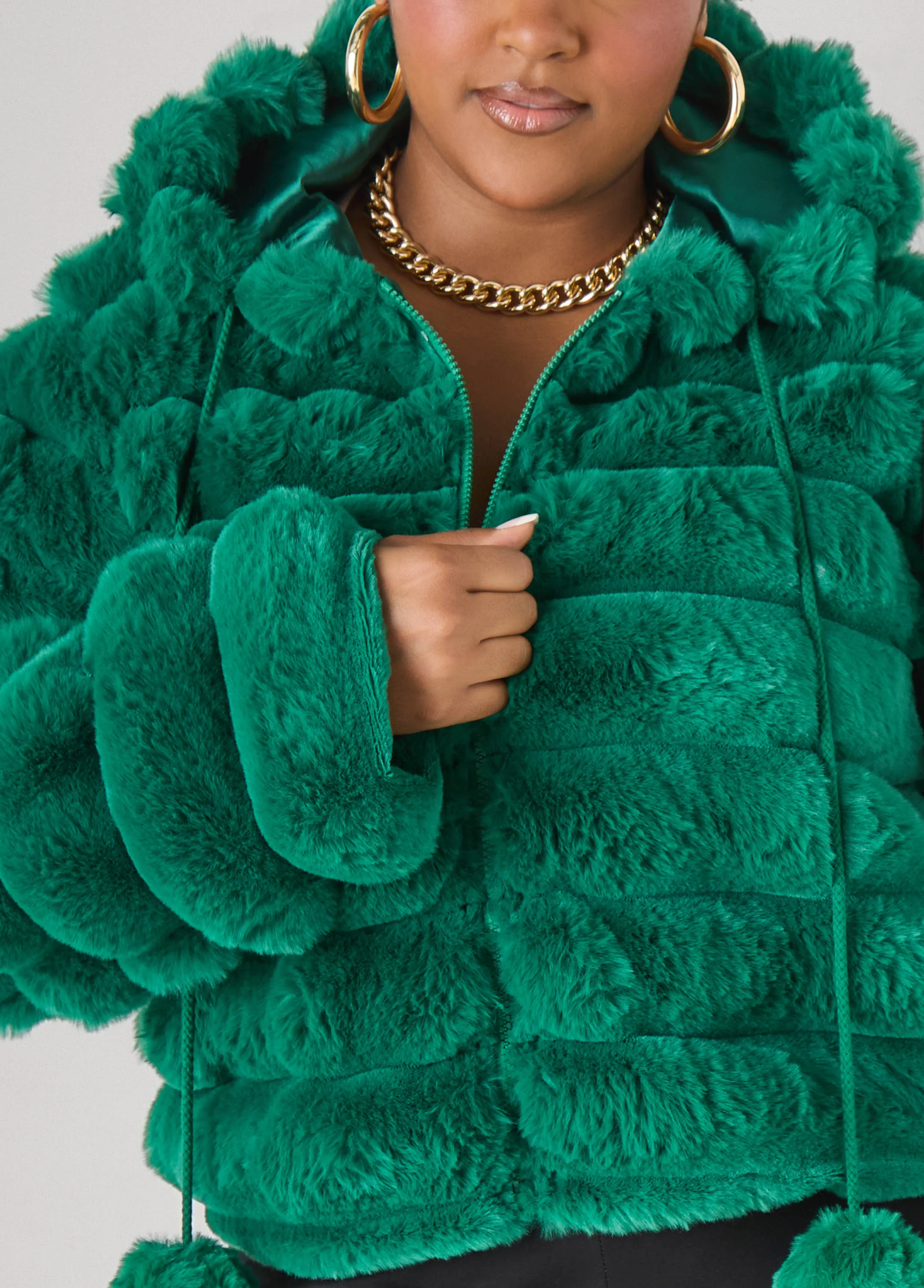 Pom Pom Faux Fur Jacket sold by Ashley Stewart product image thumbnail 2