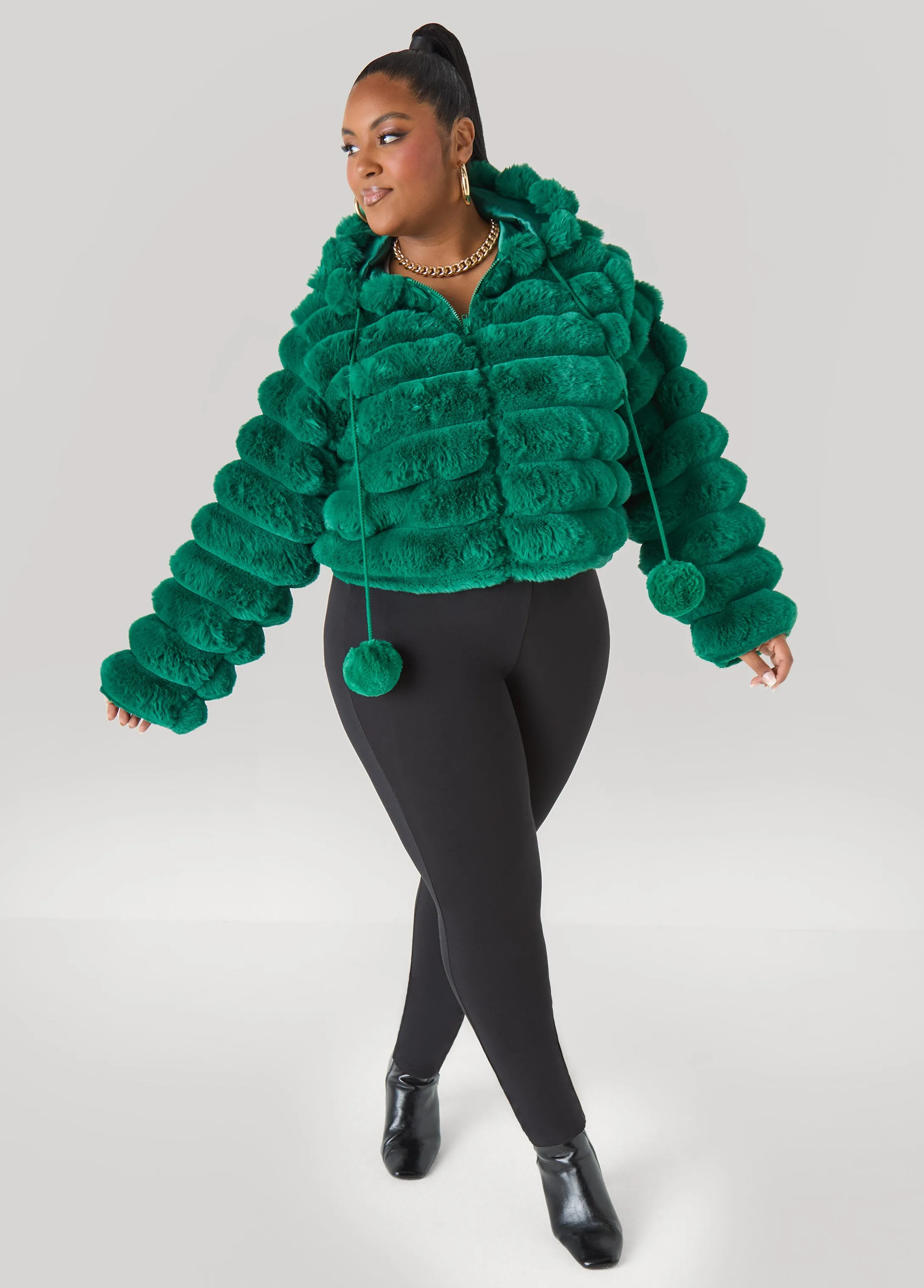 Pom Pom Faux Fur Jacket sold by Ashley Stewart product image thumbnail 3