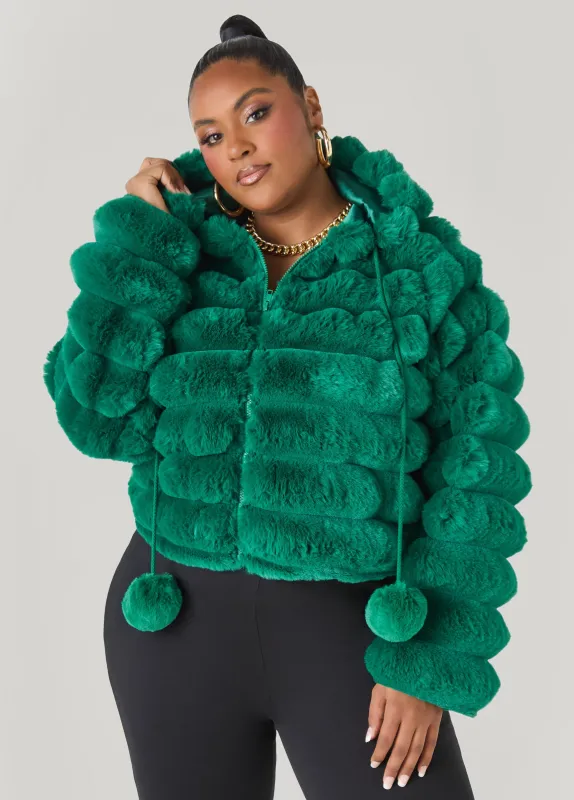 Pom Pom Faux Fur Jacket sold by Ashley Stewart