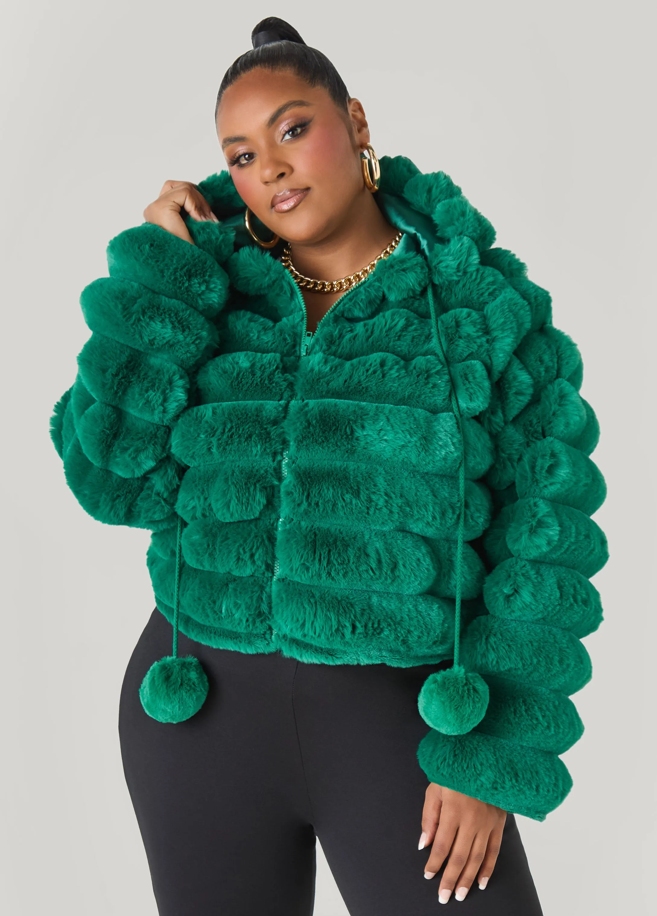 Pom Pom Faux Fur Jacket sold by Ashley Stewart