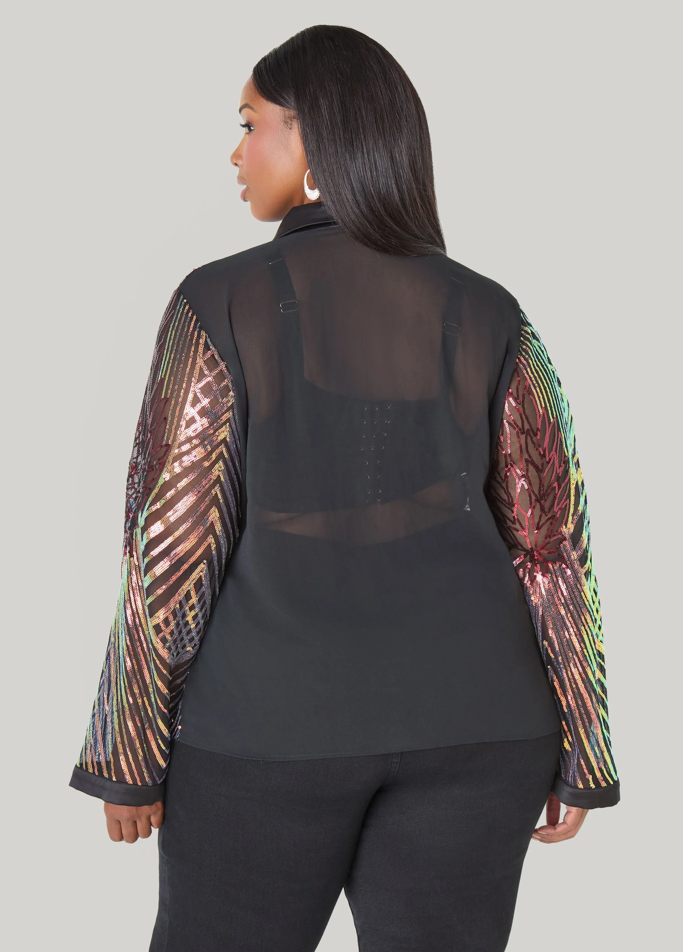 Iridescent Sequined Mesh Shirt sold by Ashley Stewart product image thumbnail 4