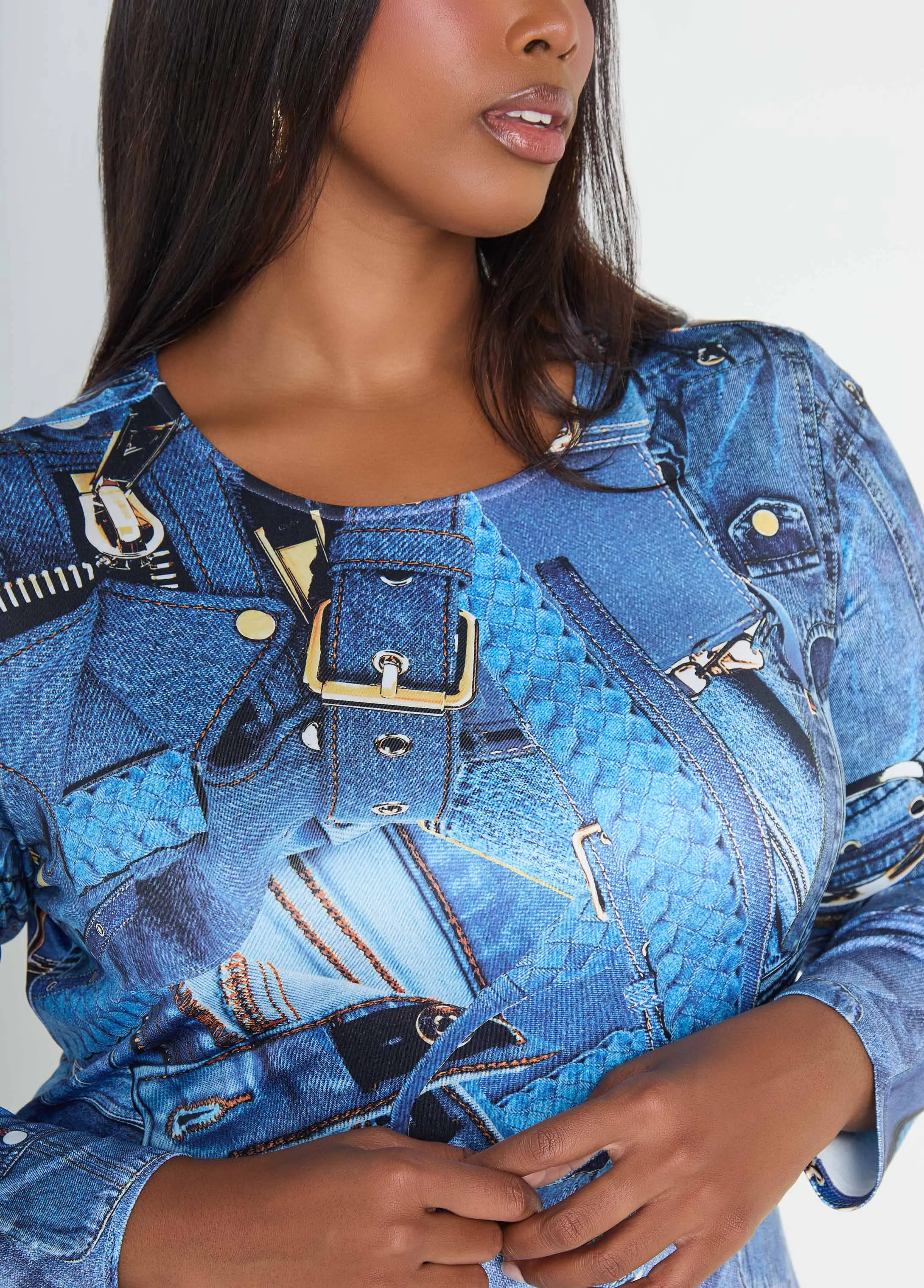 Denim Print Top sold by Ashley Stewart product image thumbnail 4
