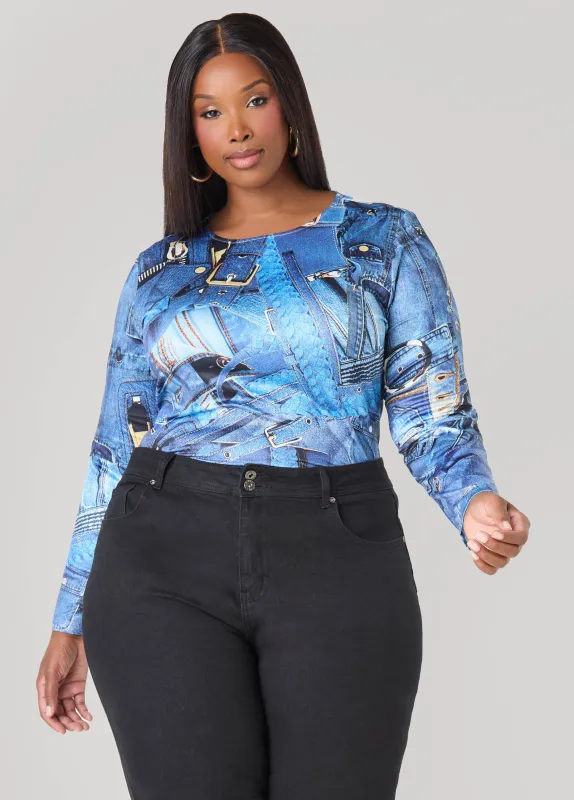 Denim Print Top sold by Ashley Stewart