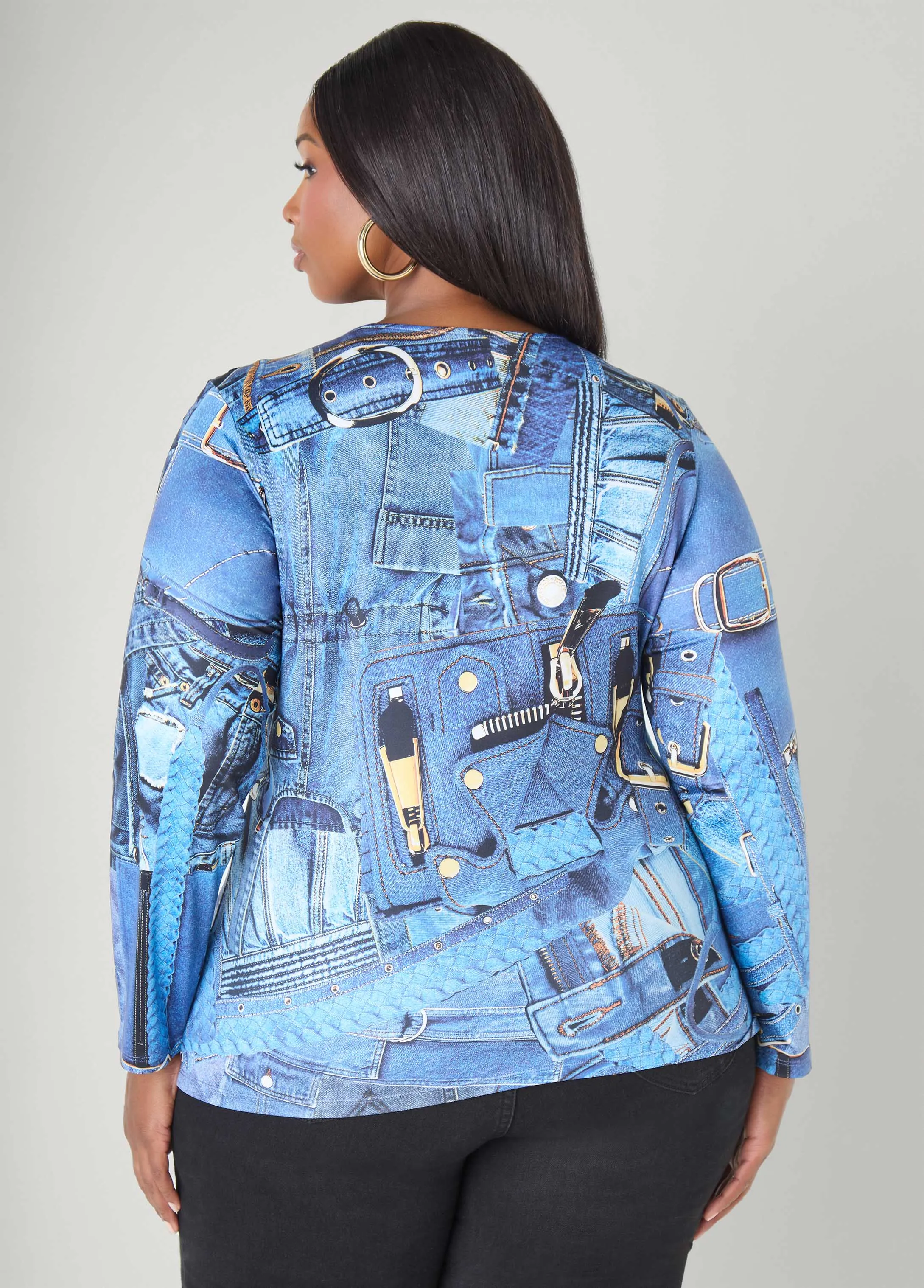 Denim Print Top sold by Ashley Stewart product image thumbnail 2