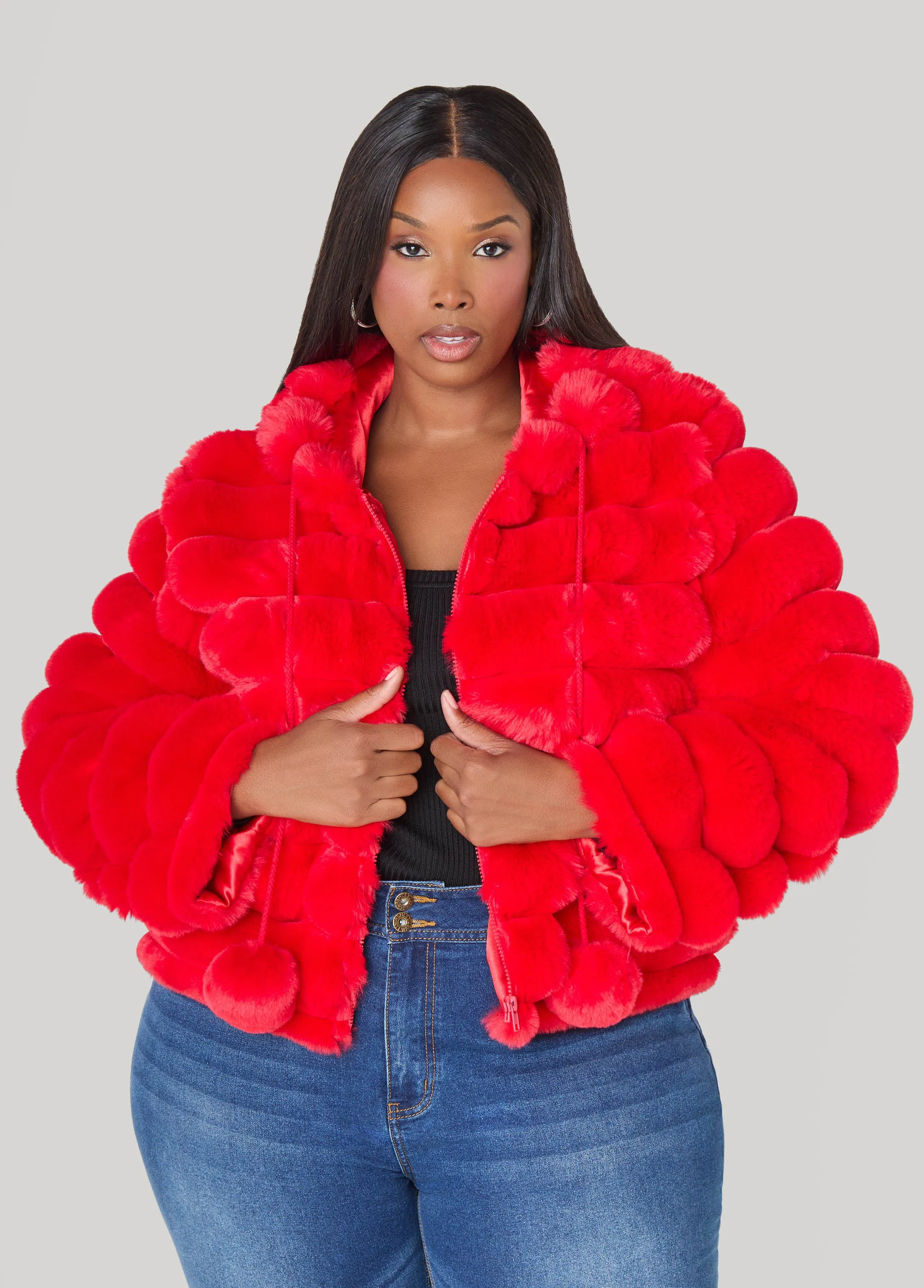 Puff Effect Faux Fur Jacket sold by Ashley Stewart