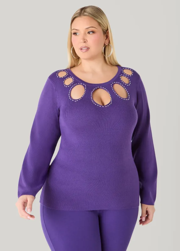 Crystal Cutout Sweater sold by Ashley Stewart