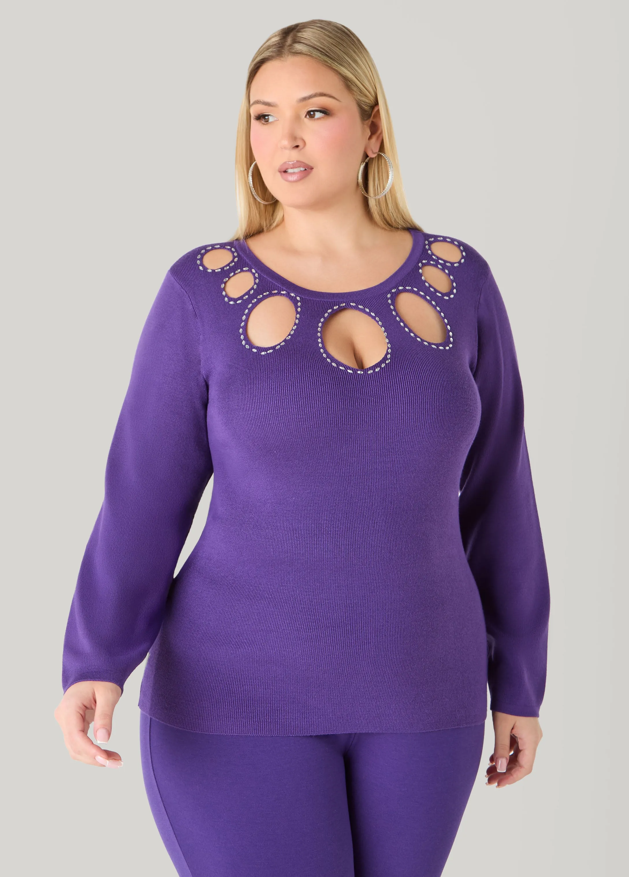 Crystal Cutout Sweater sold by Ashley Stewart