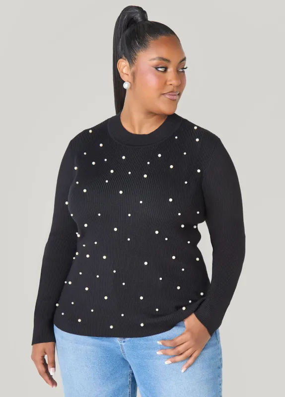 Faux Pearl Ribbed Sweater sold by Ashley Stewart