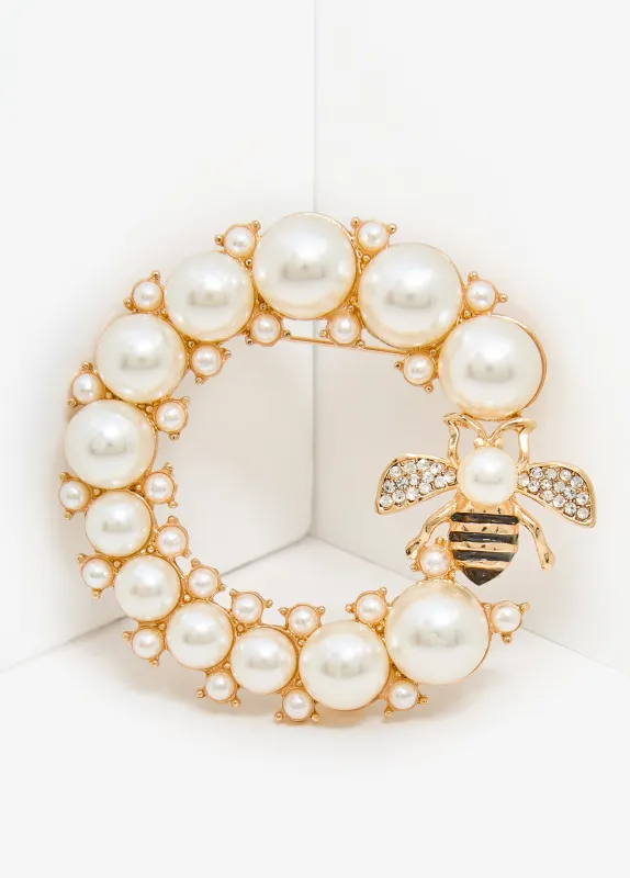 Bee Crystal And Faux Pearl Brooch sold by Ashley Stewart