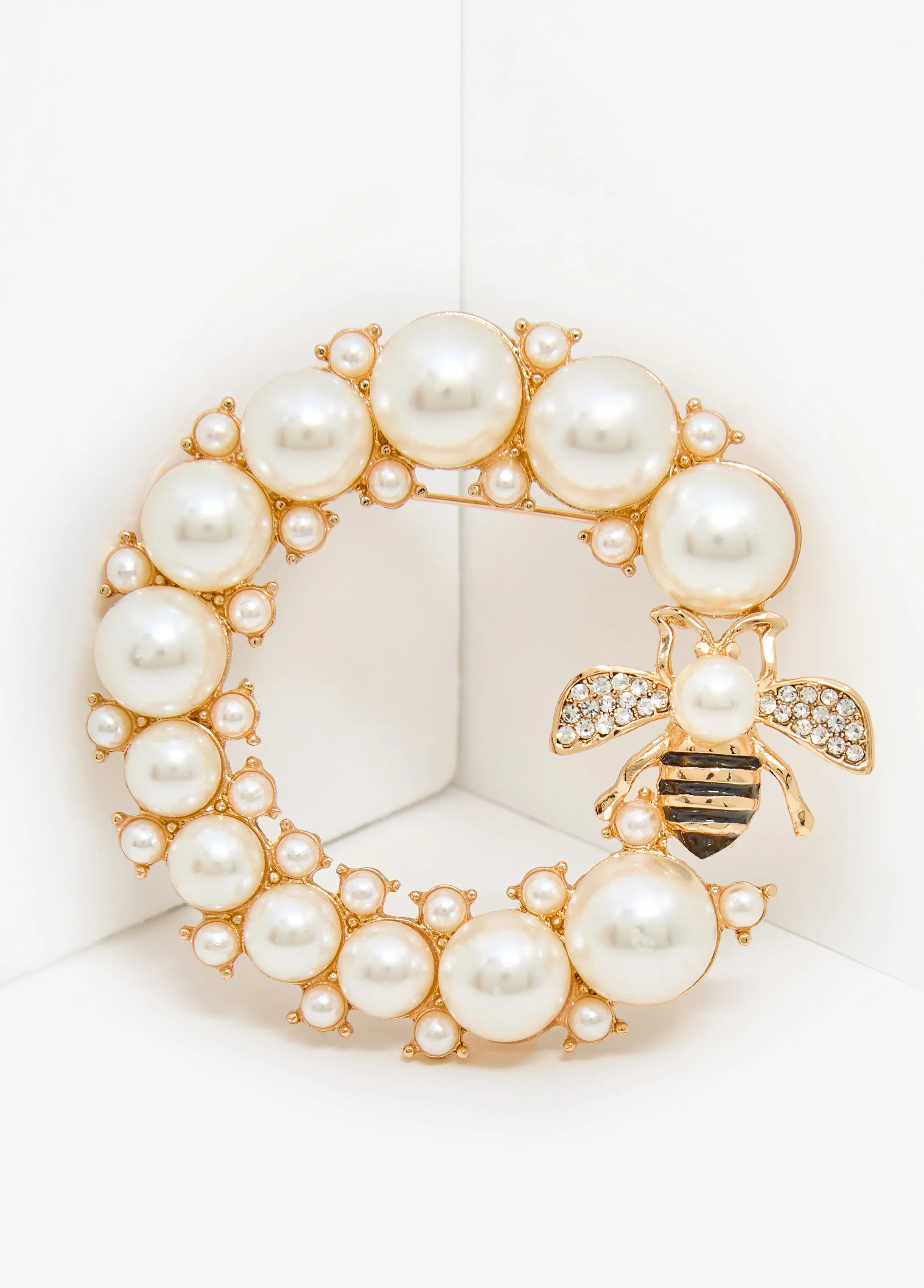Bee Crystal And Faux Pearl Brooch sold by Ashley Stewart